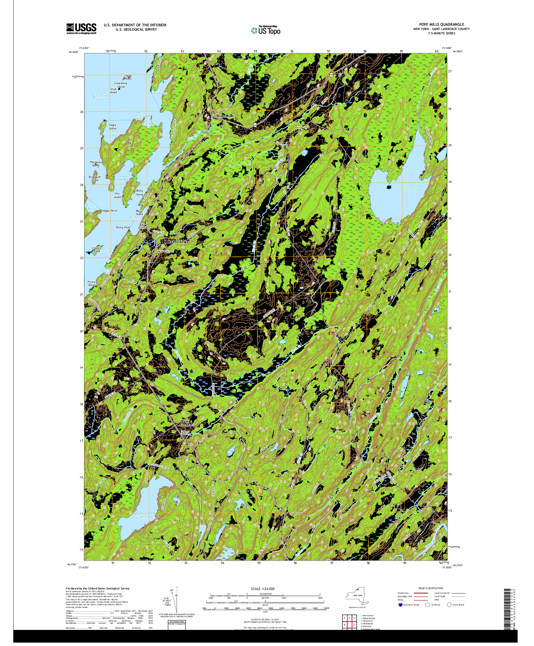 USGS US TOPO 7.5-MINUTE MAP FOR POPE MILLS, NY 2019