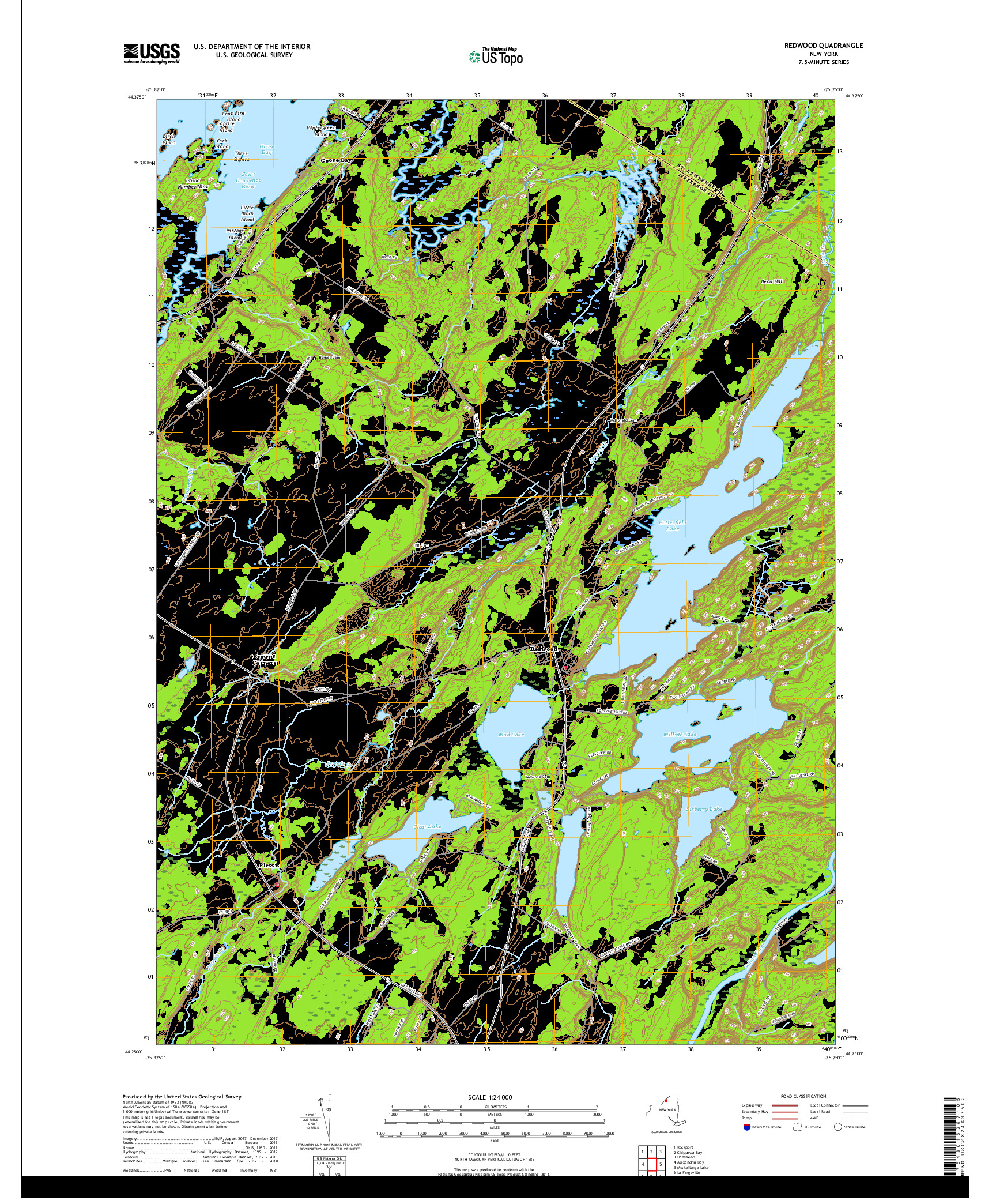 USGS US TOPO 7.5-MINUTE MAP FOR REDWOOD, NY 2019