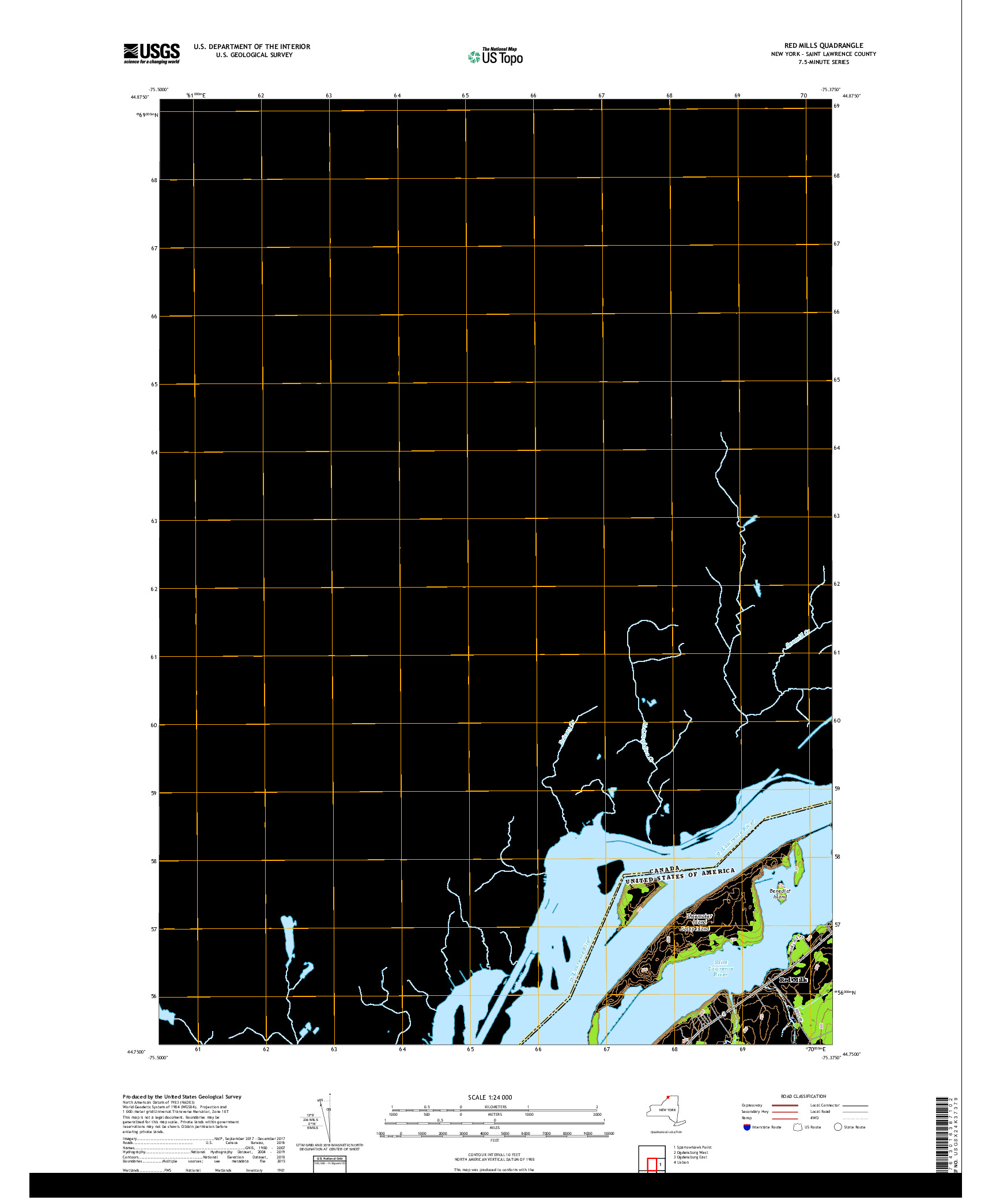 USGS US TOPO 7.5-MINUTE MAP FOR RED MILLS, NY,ON 2019