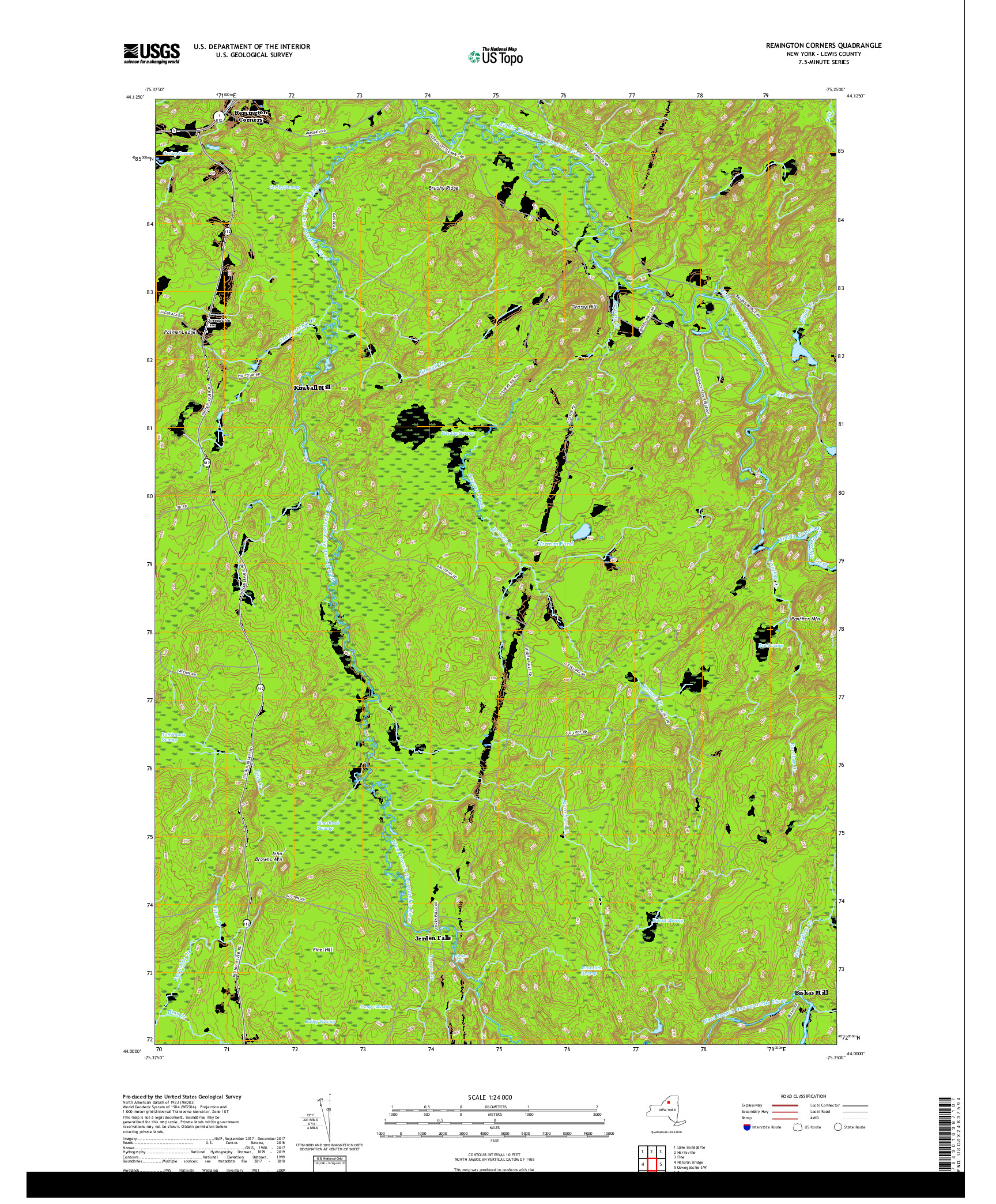 USGS US TOPO 7.5-MINUTE MAP FOR REMINGTON CORNERS, NY 2019