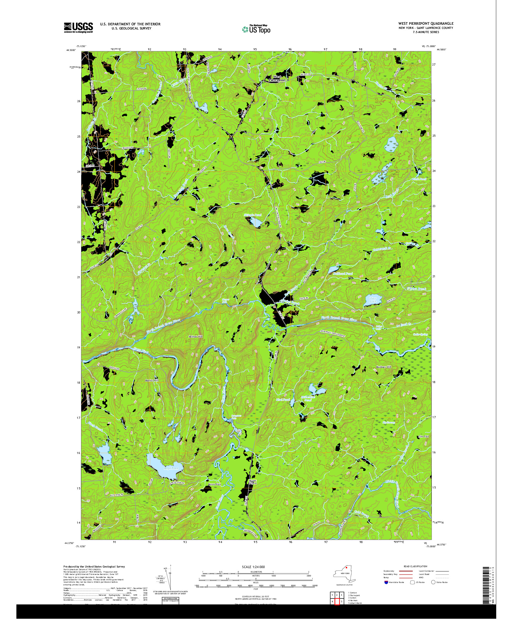 USGS US TOPO 7.5-MINUTE MAP FOR WEST PIERREPONT, NY 2019