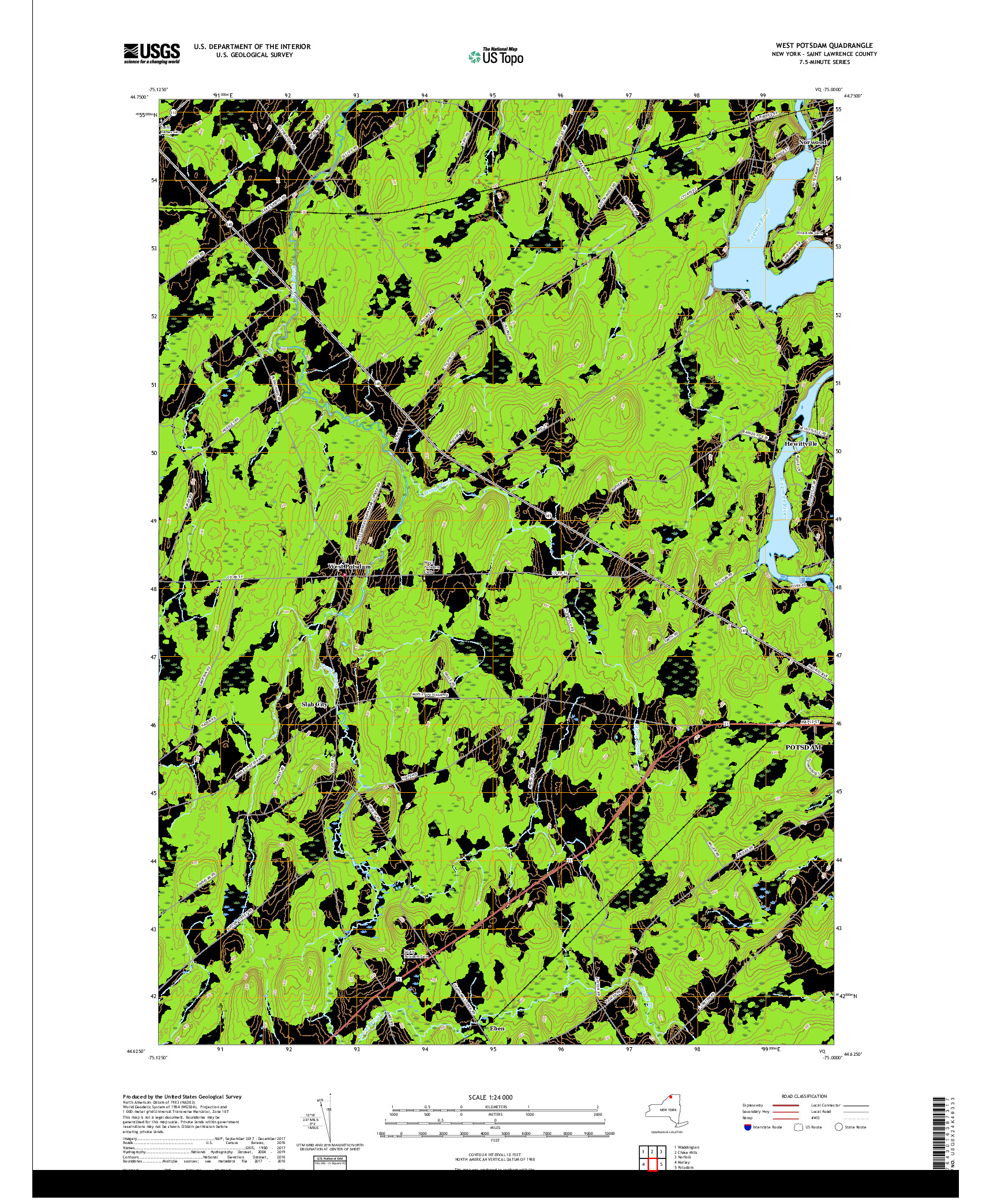 USGS US TOPO 7.5-MINUTE MAP FOR WEST POTSDAM, NY 2019