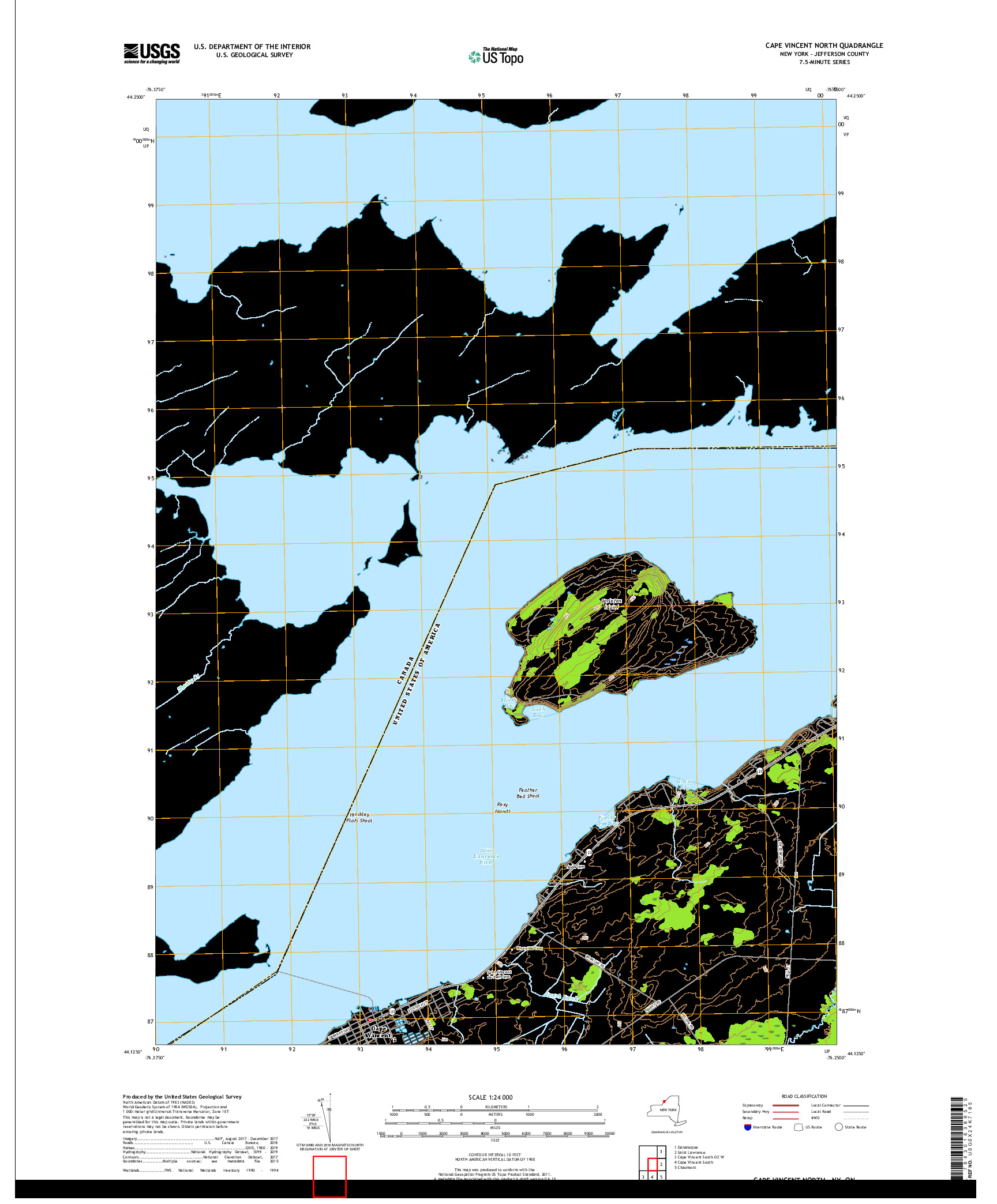 USGS US TOPO 7.5-MINUTE MAP FOR CAPE VINCENT NORTH, NY,ON 2019