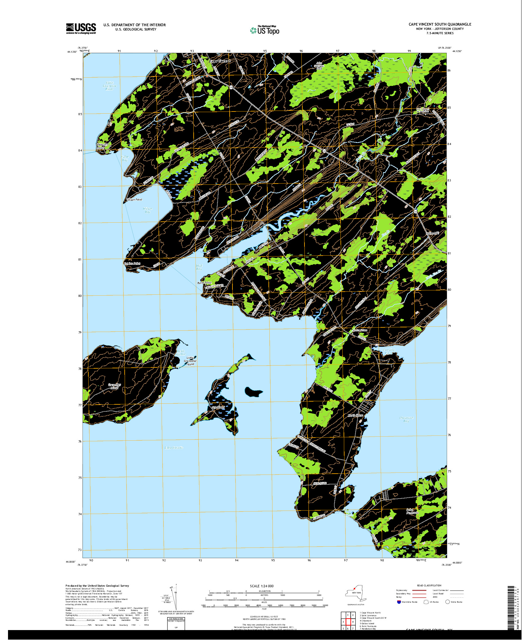 USGS US TOPO 7.5-MINUTE MAP FOR CAPE VINCENT SOUTH, NY 2019