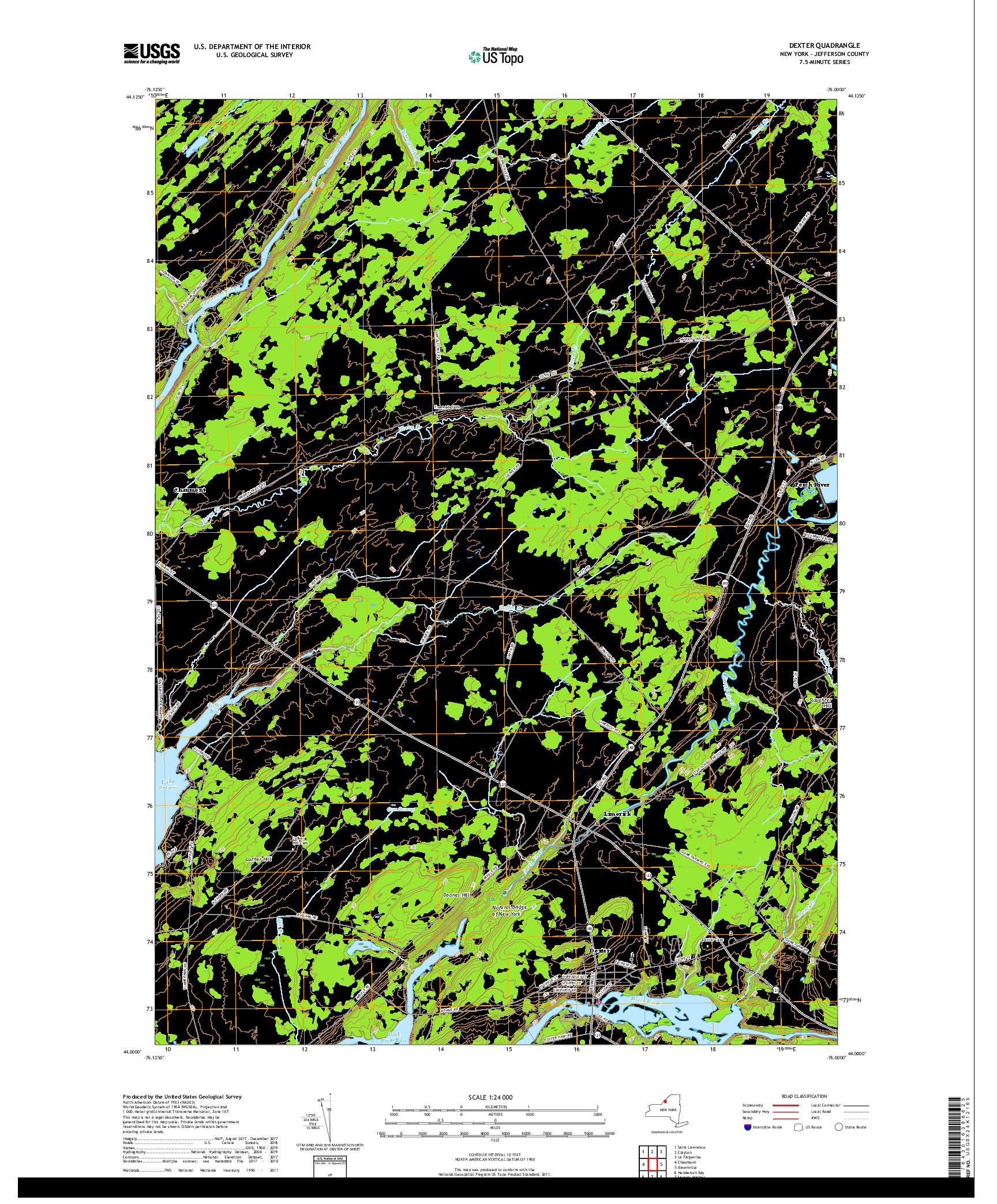 USGS US TOPO 7.5-MINUTE MAP FOR DEXTER, NY 2019