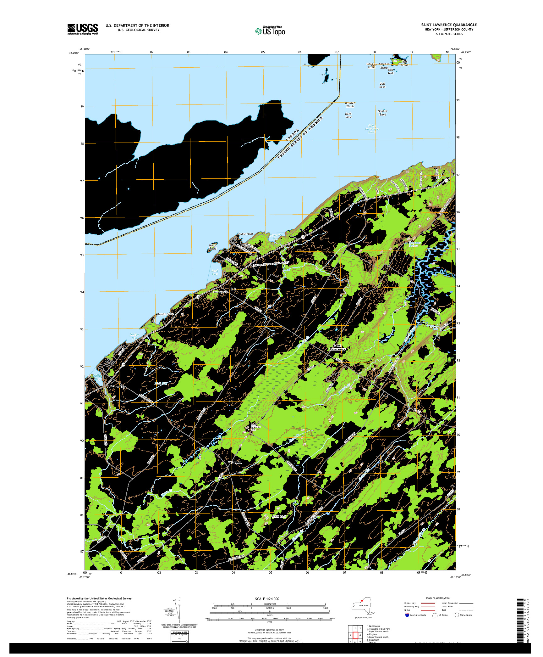 USGS US TOPO 7.5-MINUTE MAP FOR SAINT LAWRENCE, NY,ON 2019