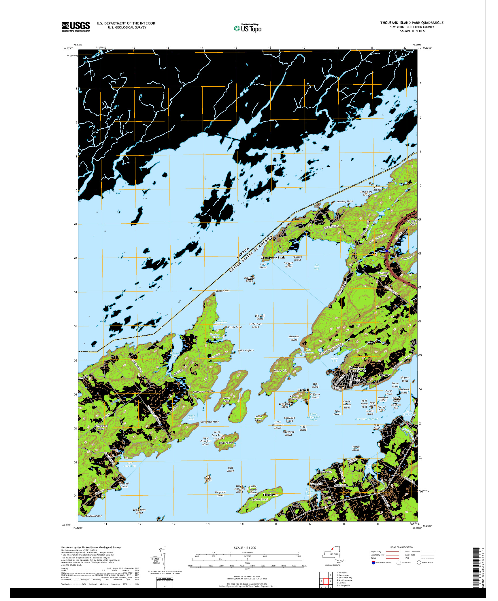USGS US TOPO 7.5-MINUTE MAP FOR THOUSAND ISLAND PARK, NY,ON 2019