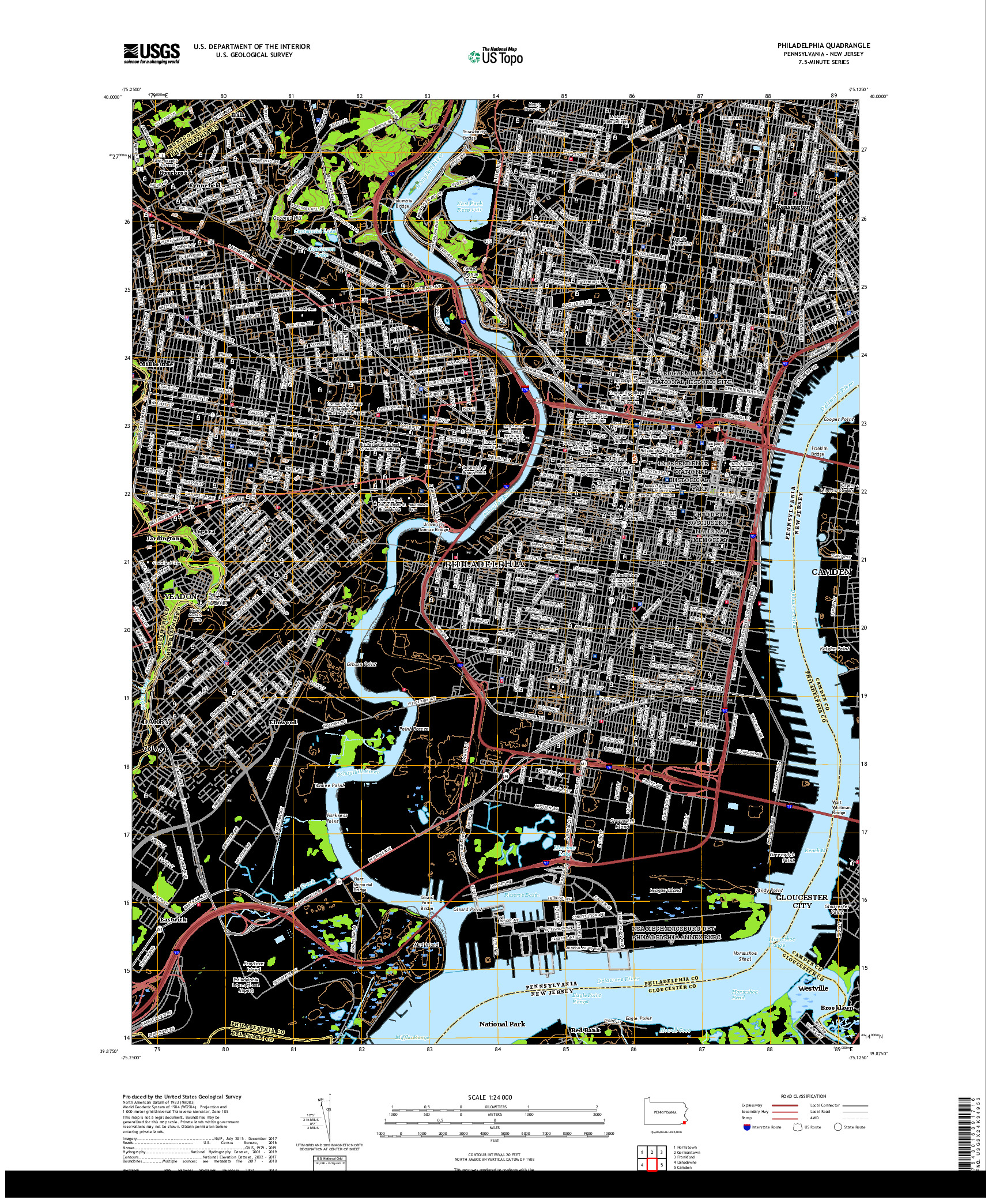 USGS US TOPO 7.5-MINUTE MAP FOR PHILADELPHIA, PA,NJ 2019