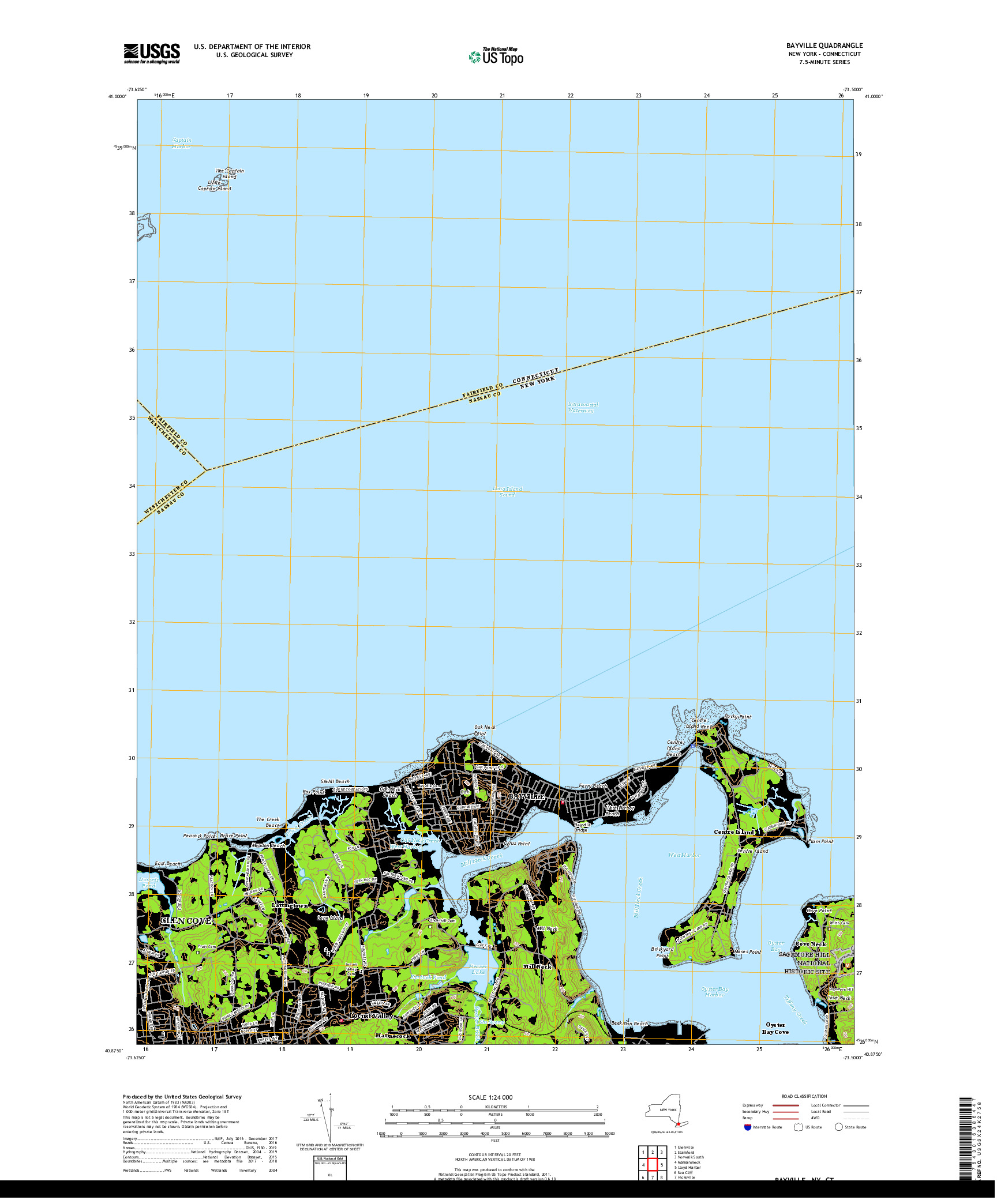 USGS US TOPO 7.5-MINUTE MAP FOR BAYVILLE, NY,CT 2019