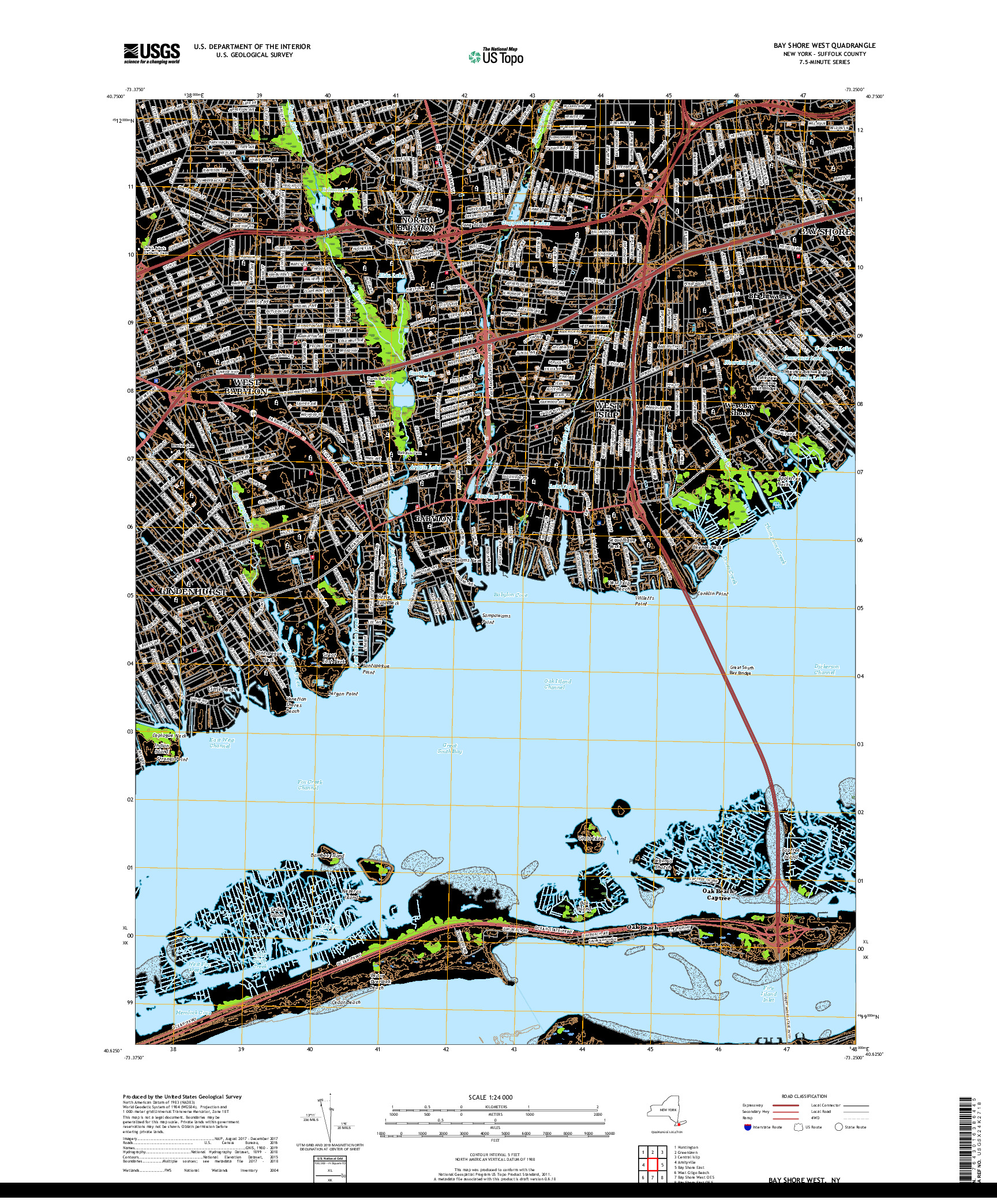 USGS US TOPO 7.5-MINUTE MAP FOR BAY SHORE WEST, NY 2019