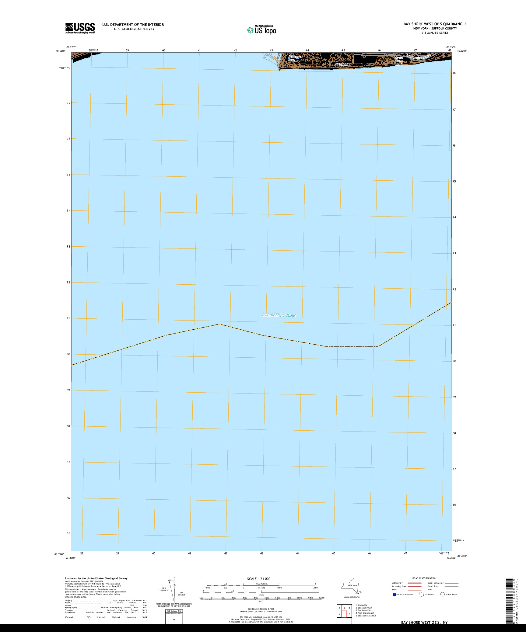 USGS US TOPO 7.5-MINUTE MAP FOR BAY SHORE WEST OE S, NY 2019