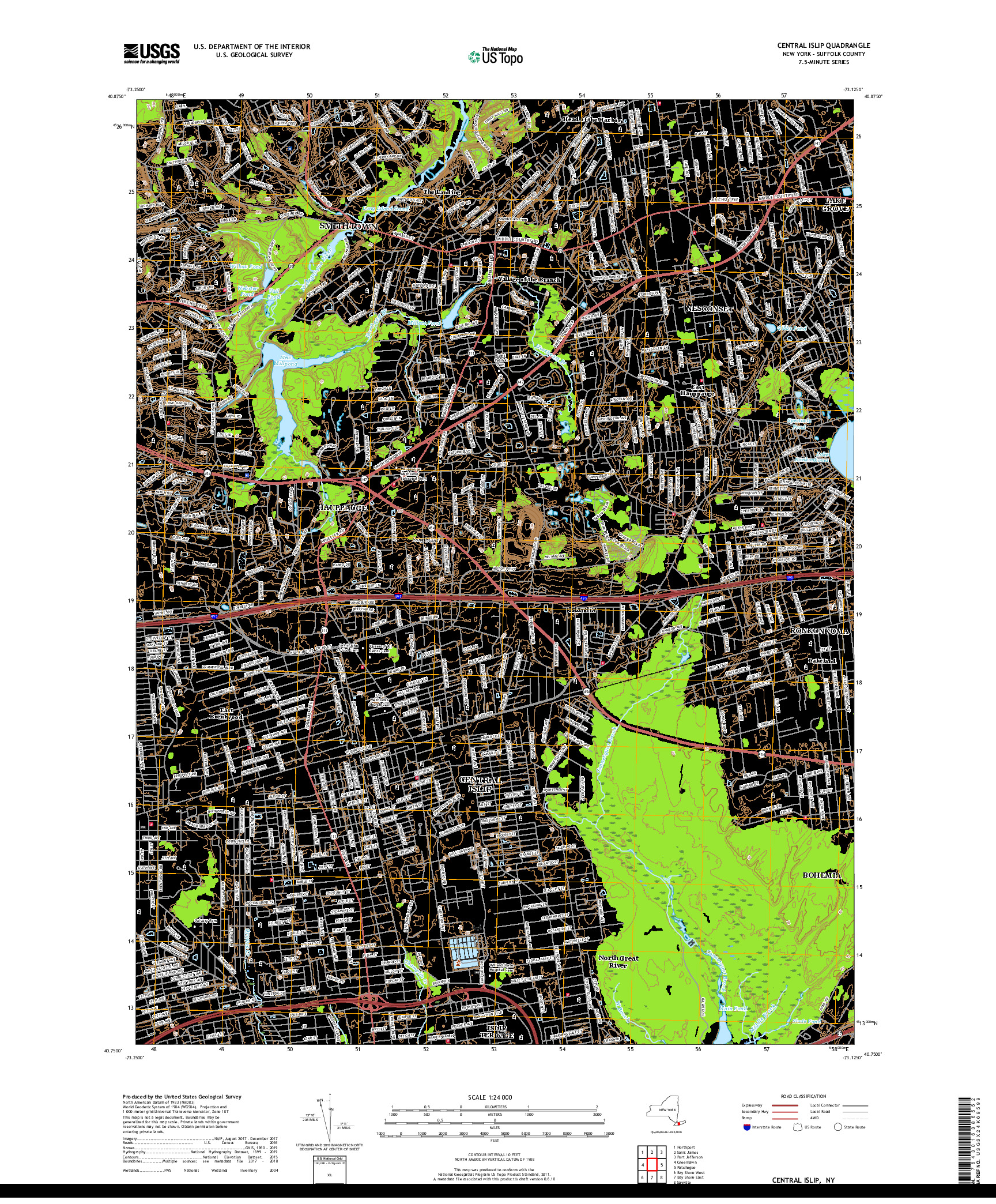 USGS US TOPO 7.5-MINUTE MAP FOR CENTRAL ISLIP, NY 2019