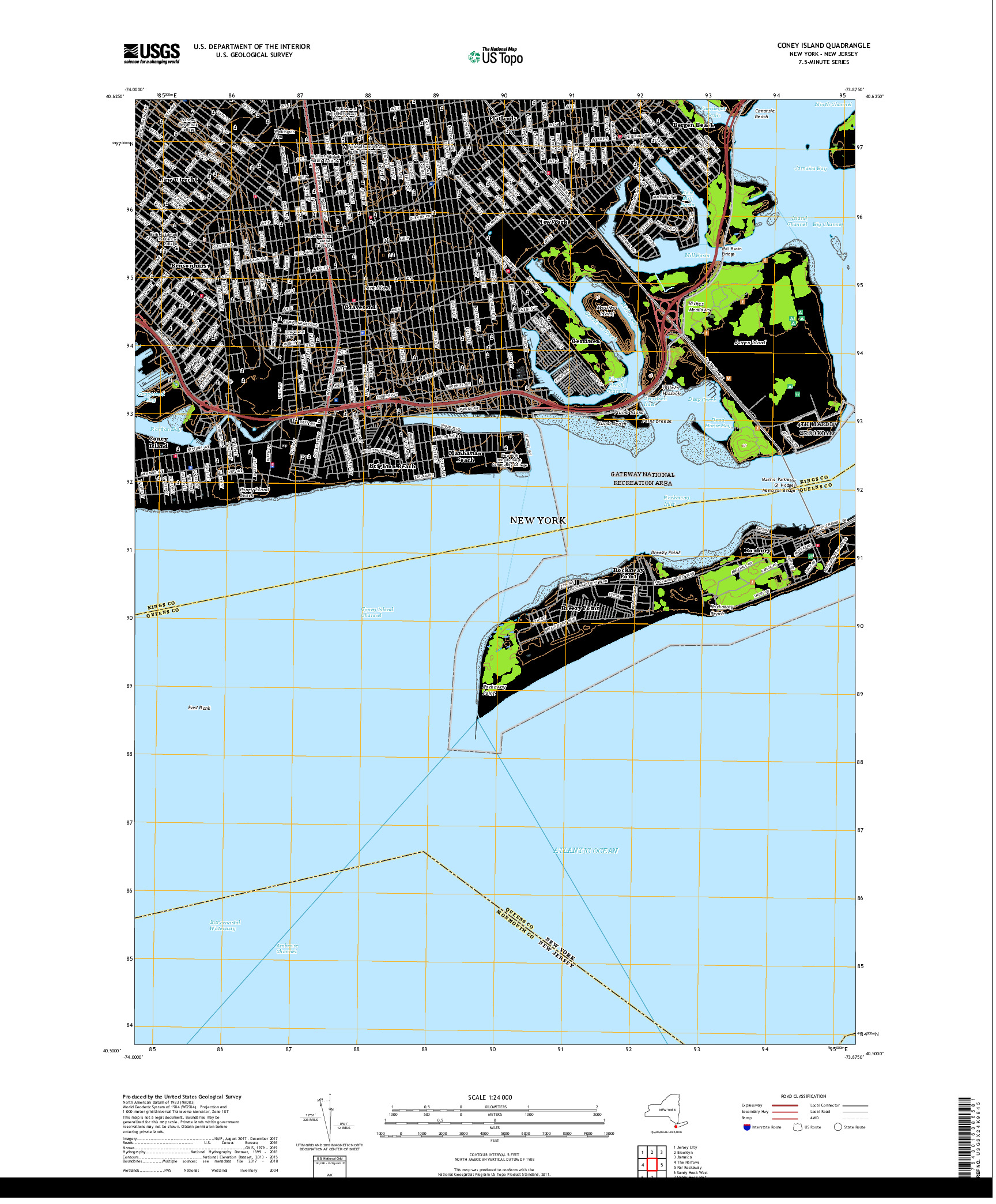 USGS US TOPO 7.5-MINUTE MAP FOR CONEY ISLAND, NY,NJ 2019