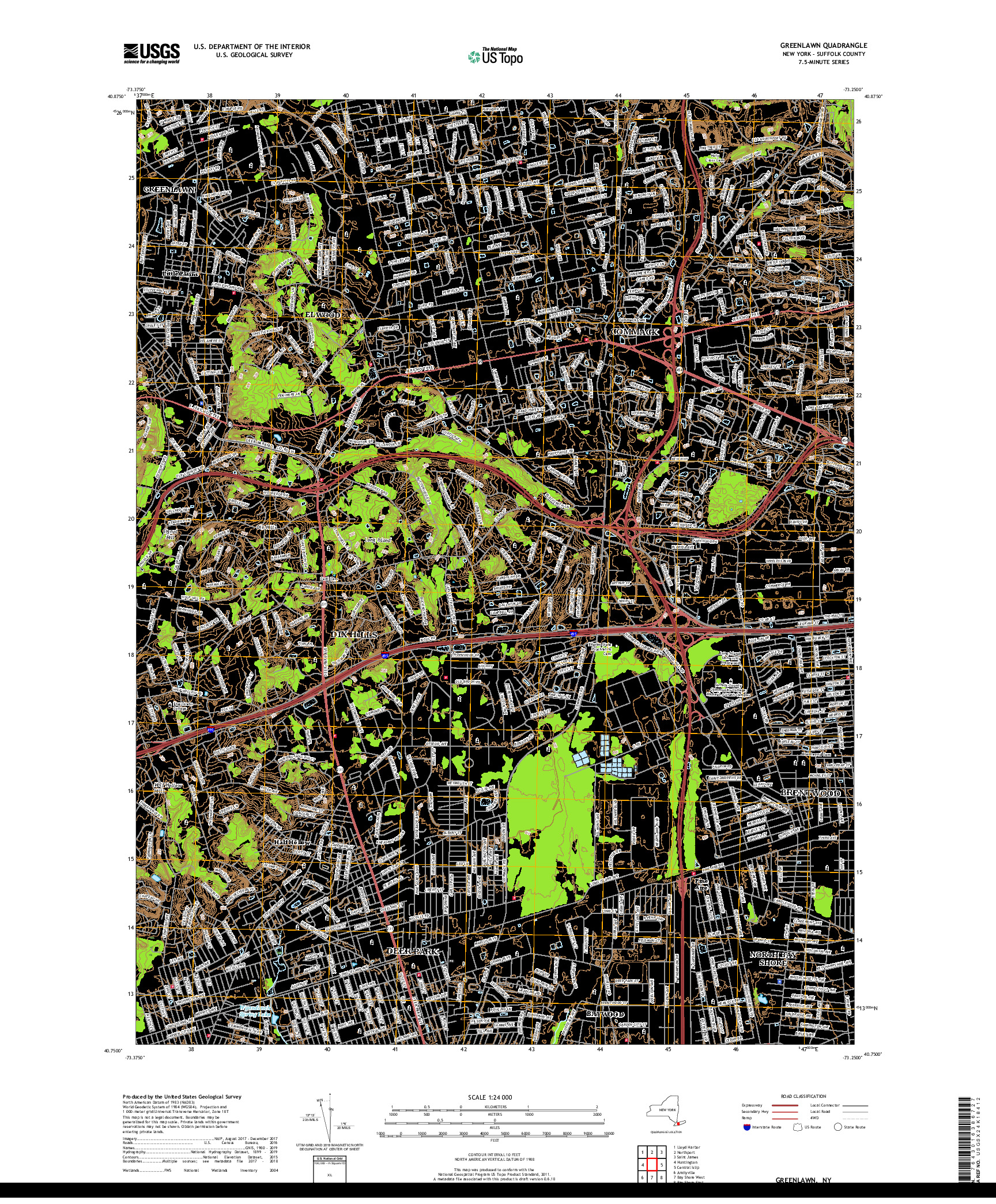 USGS US TOPO 7.5-MINUTE MAP FOR GREENLAWN, NY 2019