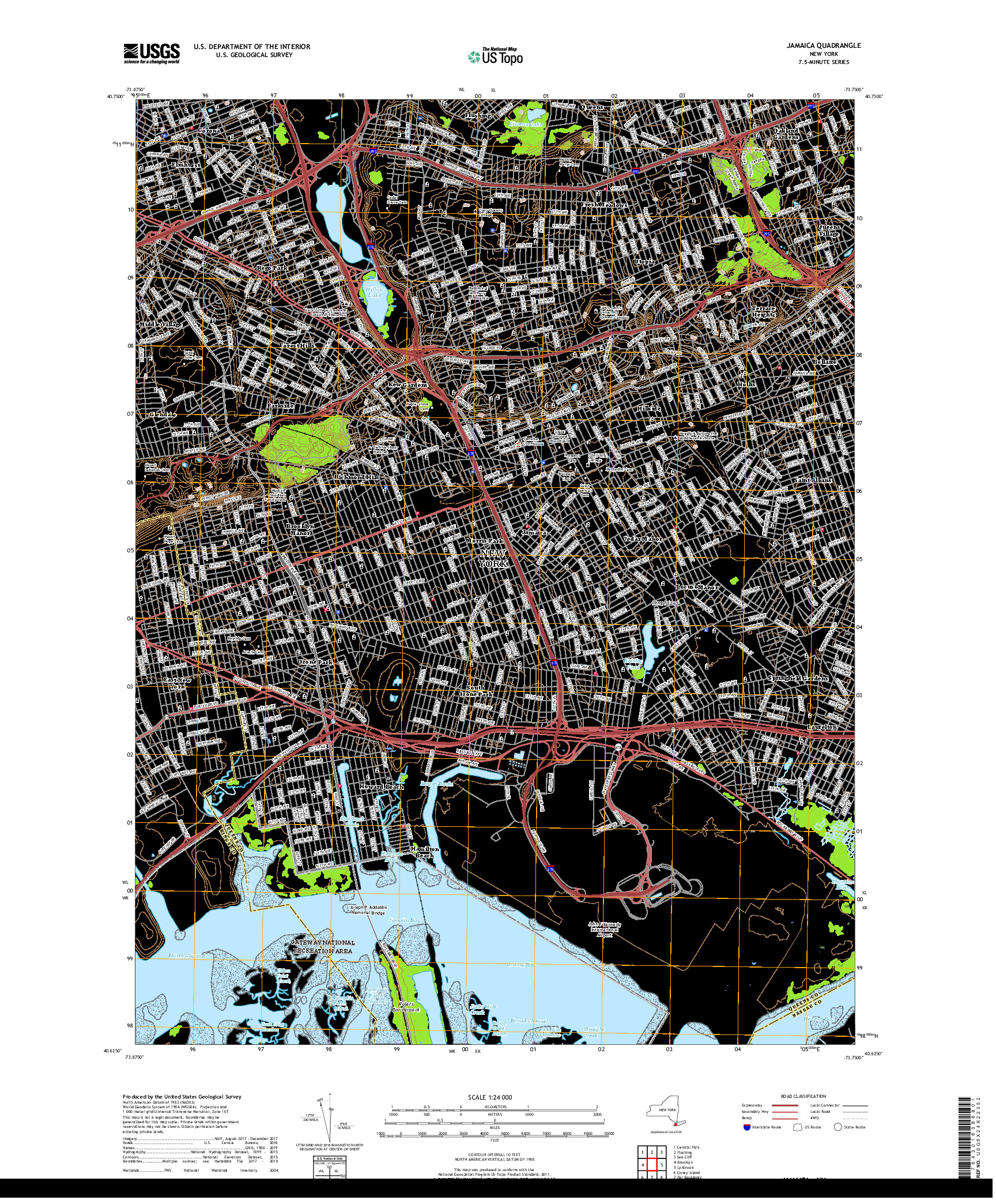 USGS US TOPO 7.5-MINUTE MAP FOR JAMAICA, NY 2019