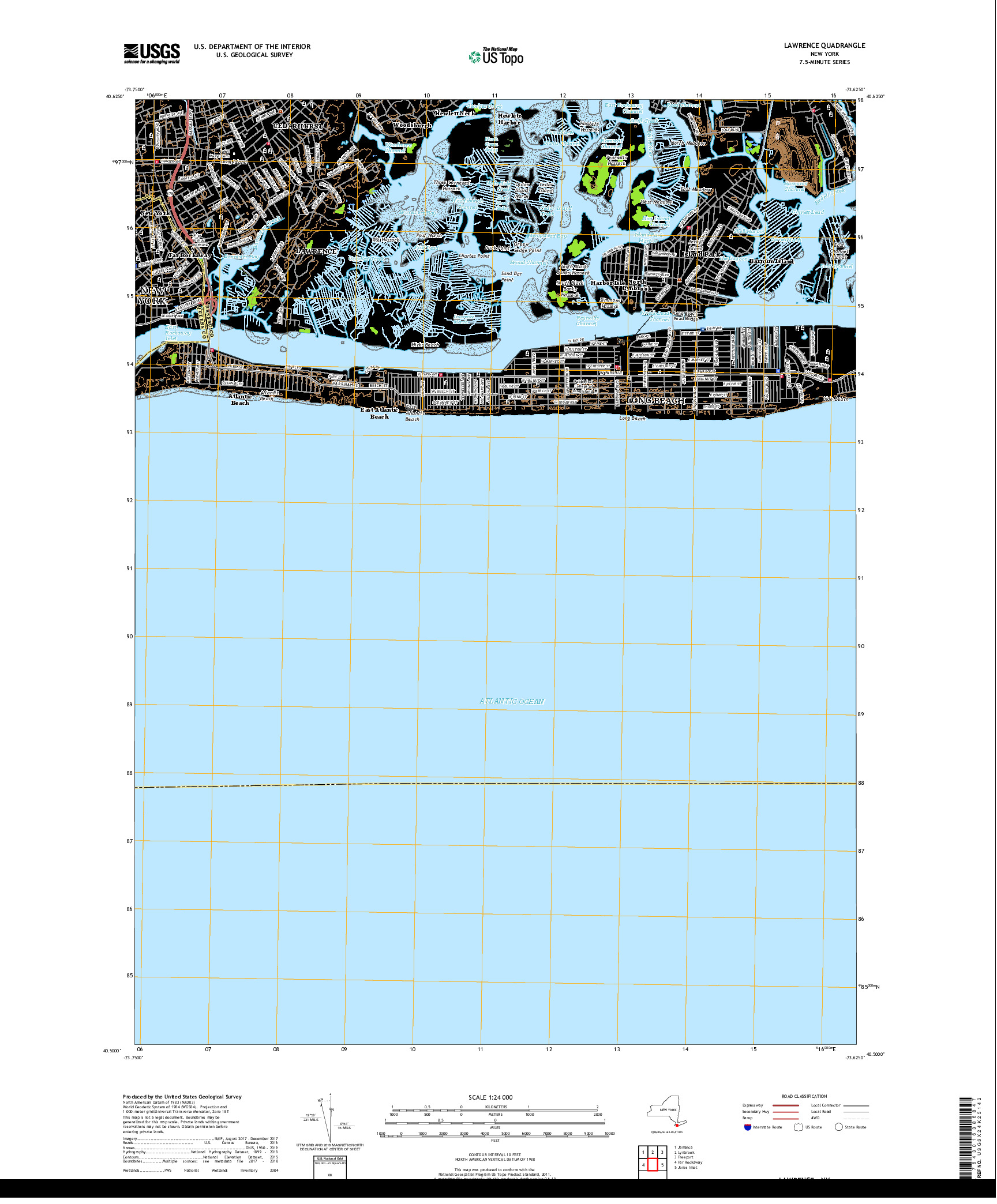 USGS US TOPO 7.5-MINUTE MAP FOR LAWRENCE, NY 2019