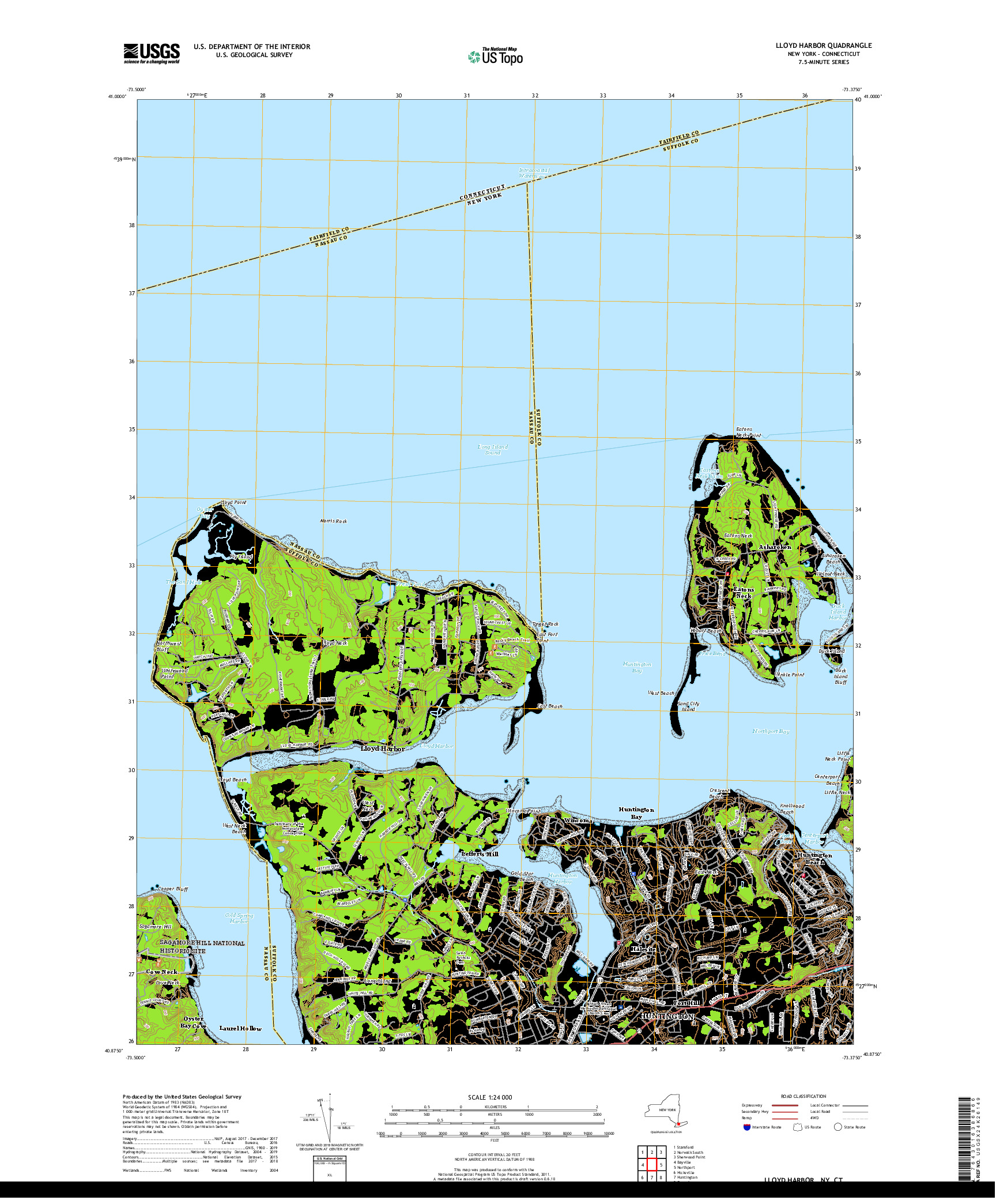 USGS US TOPO 7.5-MINUTE MAP FOR LLOYD HARBOR, NY,CT 2019