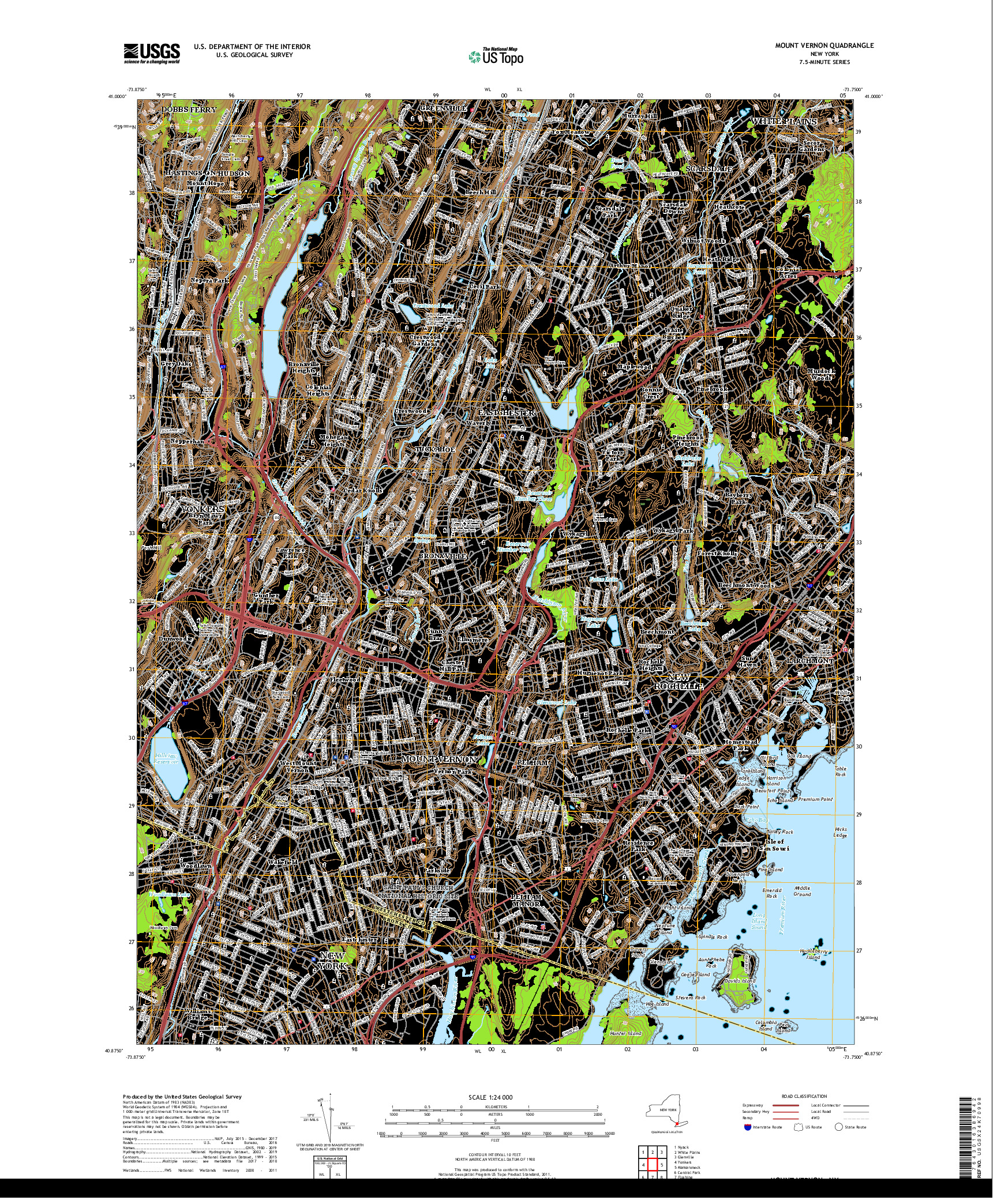 USGS US TOPO 7.5-MINUTE MAP FOR MOUNT VERNON, NY 2019