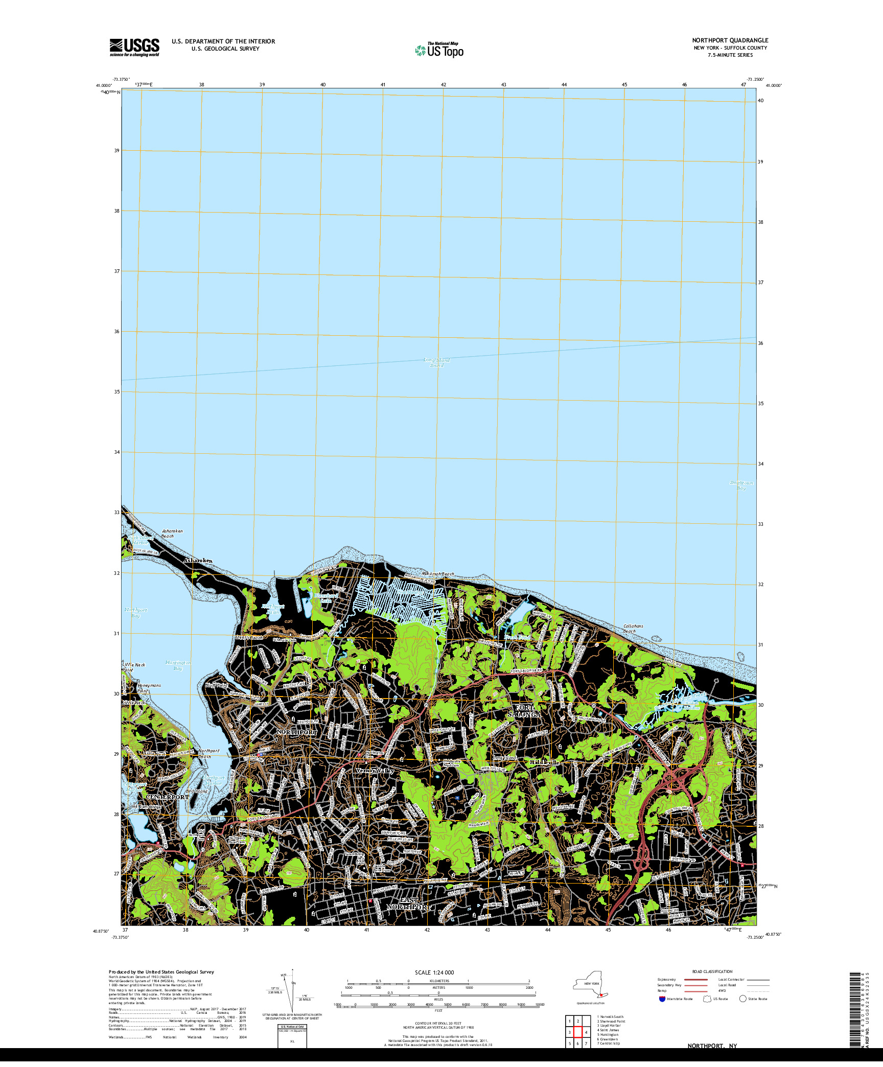 USGS US TOPO 7.5-MINUTE MAP FOR NORTHPORT, NY 2019