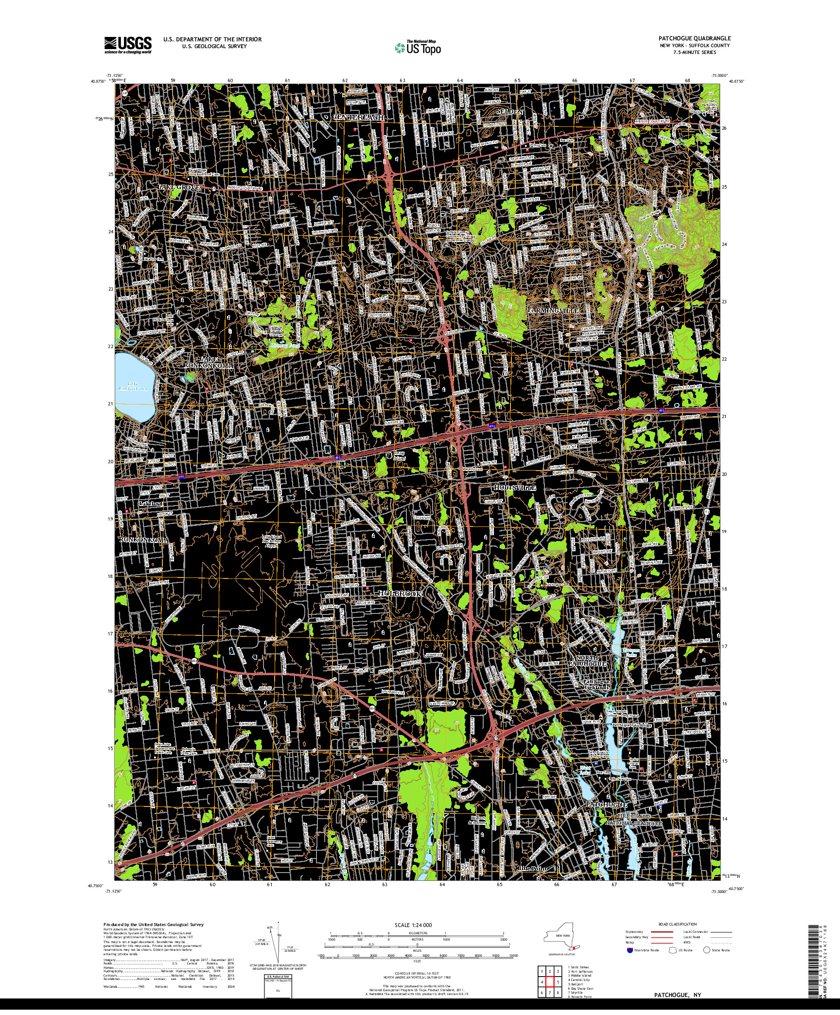 USGS US TOPO 7.5-MINUTE MAP FOR PATCHOGUE, NY 2019