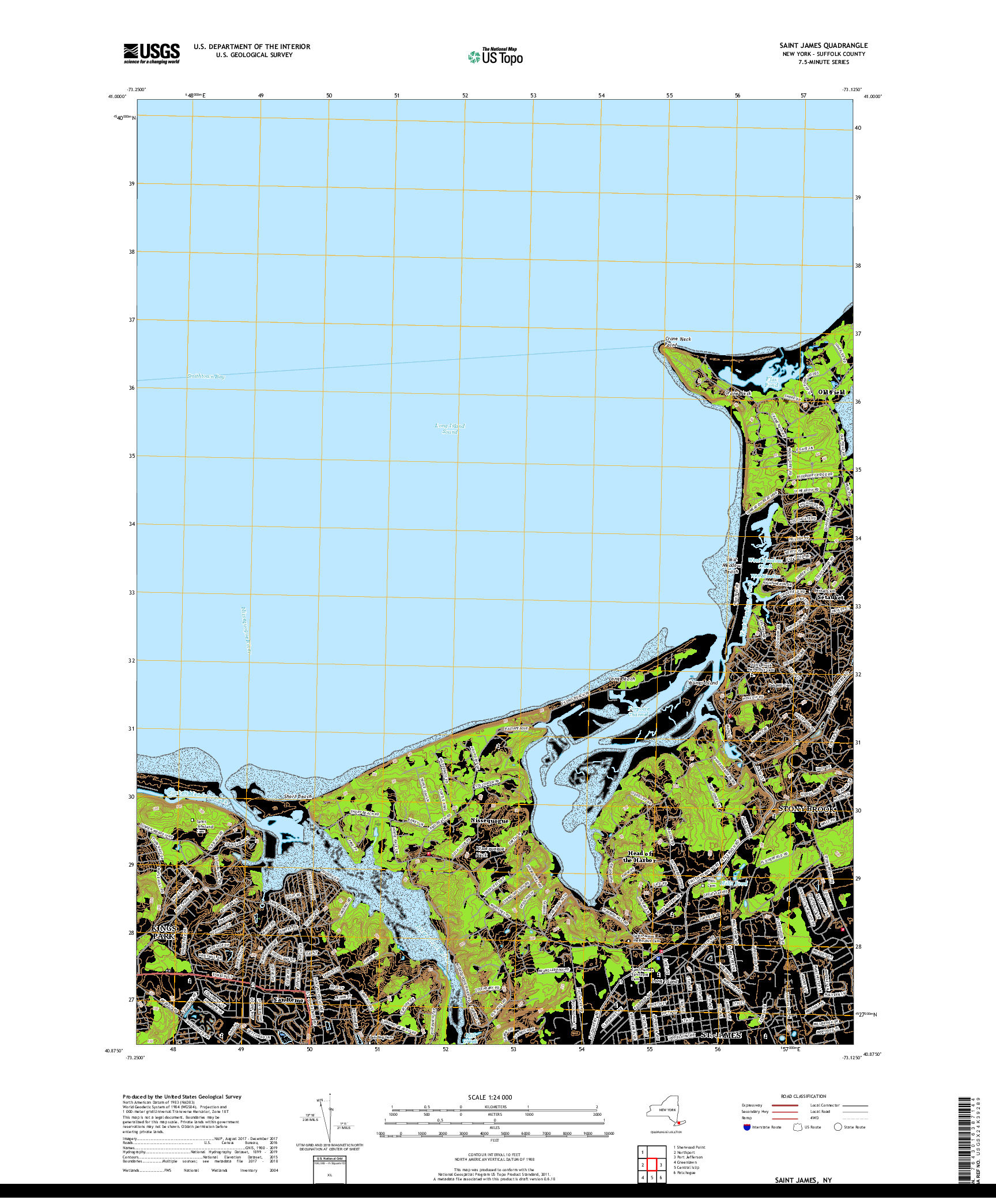 USGS US TOPO 7.5-MINUTE MAP FOR SAINT JAMES, NY 2019