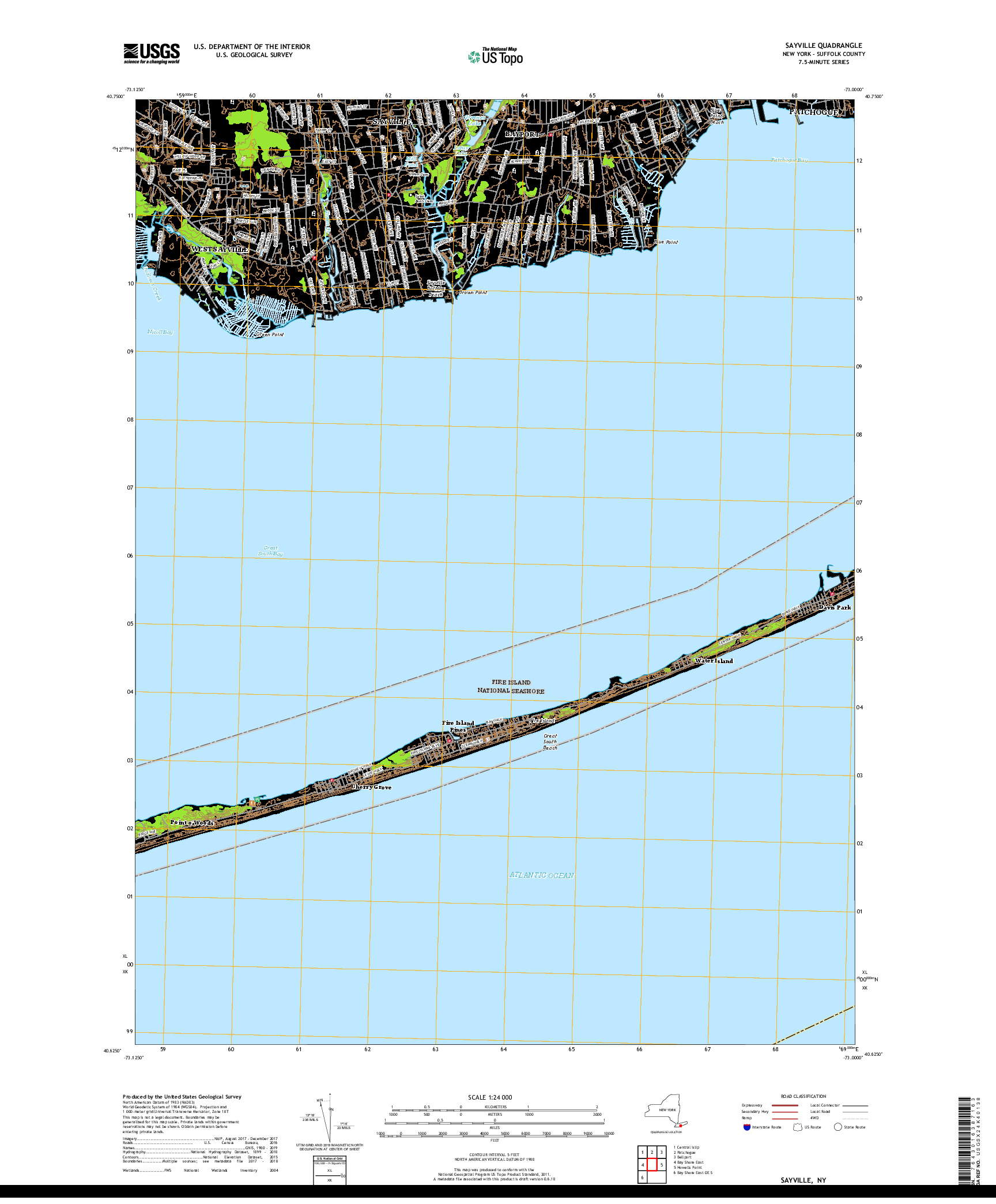 USGS US TOPO 7.5-MINUTE MAP FOR SAYVILLE, NY 2019