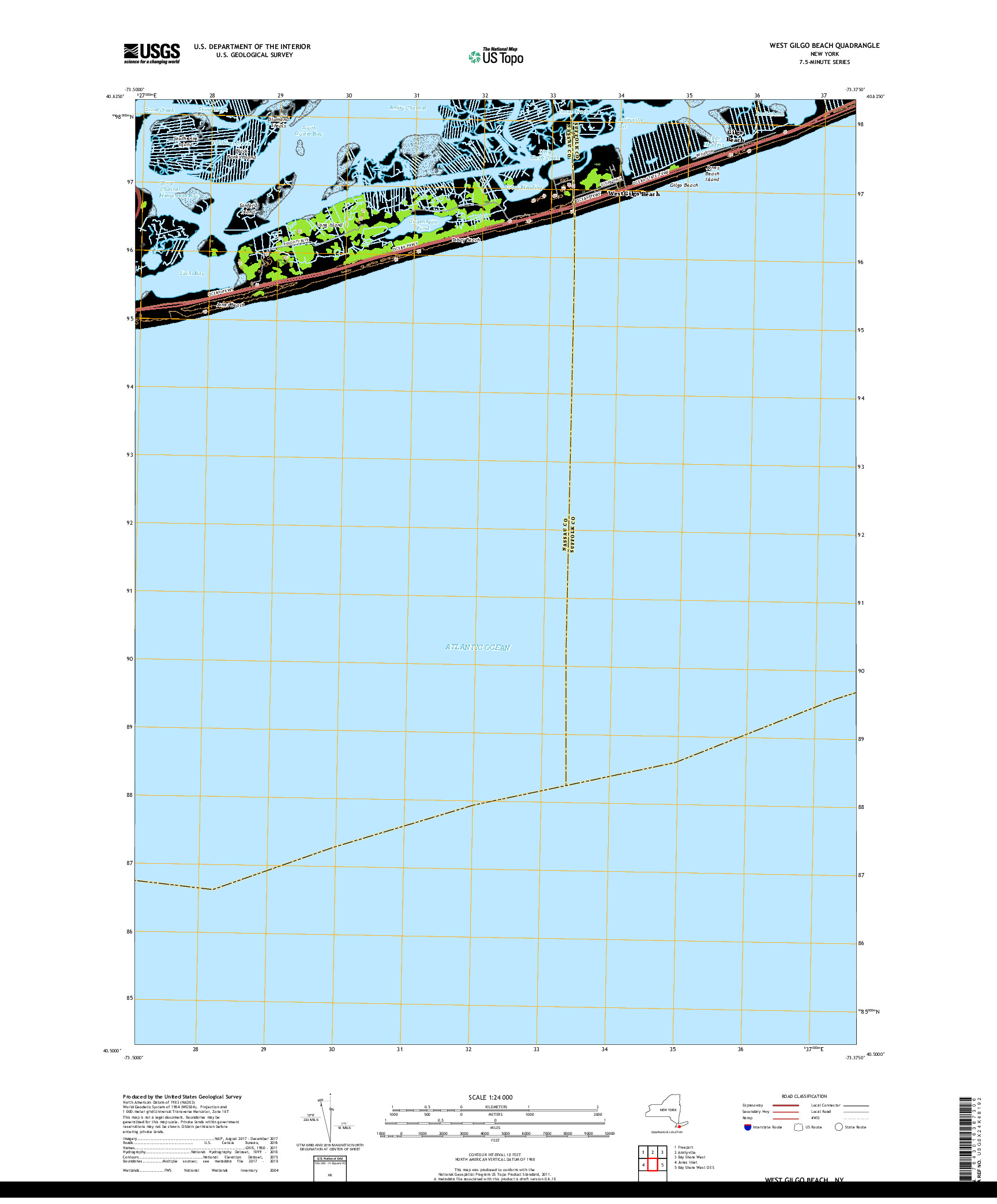 USGS US TOPO 7.5-MINUTE MAP FOR WEST GILGO BEACH, NY 2019