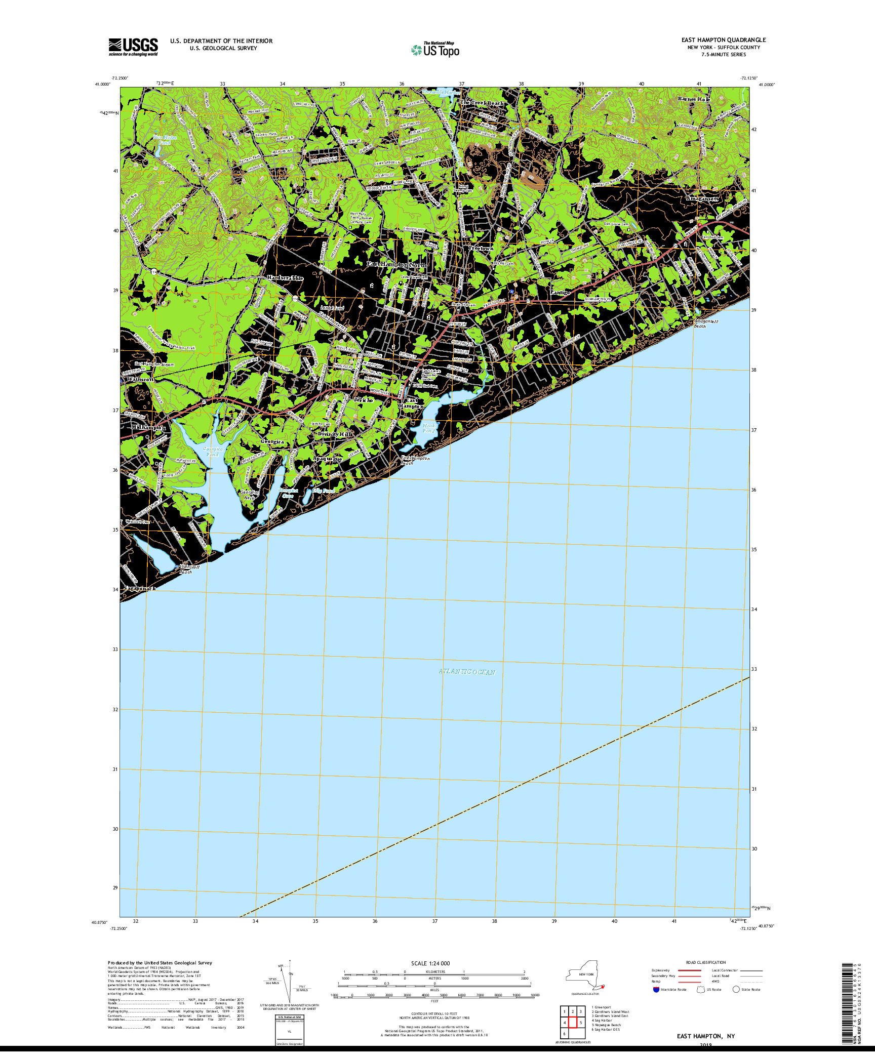 USGS US TOPO 7.5-MINUTE MAP FOR EAST HAMPTON, NY 2019