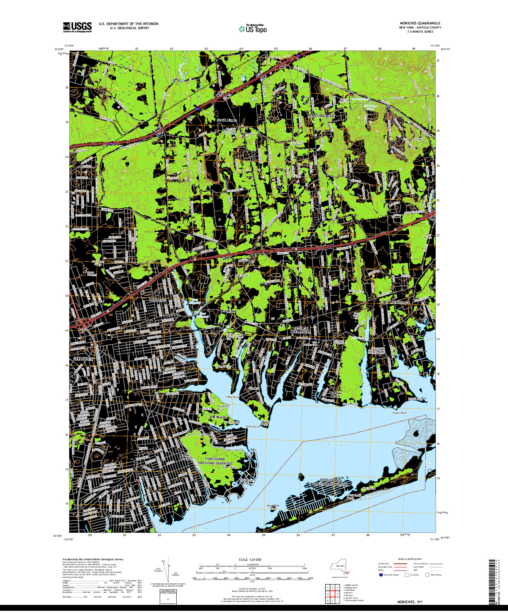 USGS US TOPO 7.5-MINUTE MAP FOR MORICHES, NY 2019