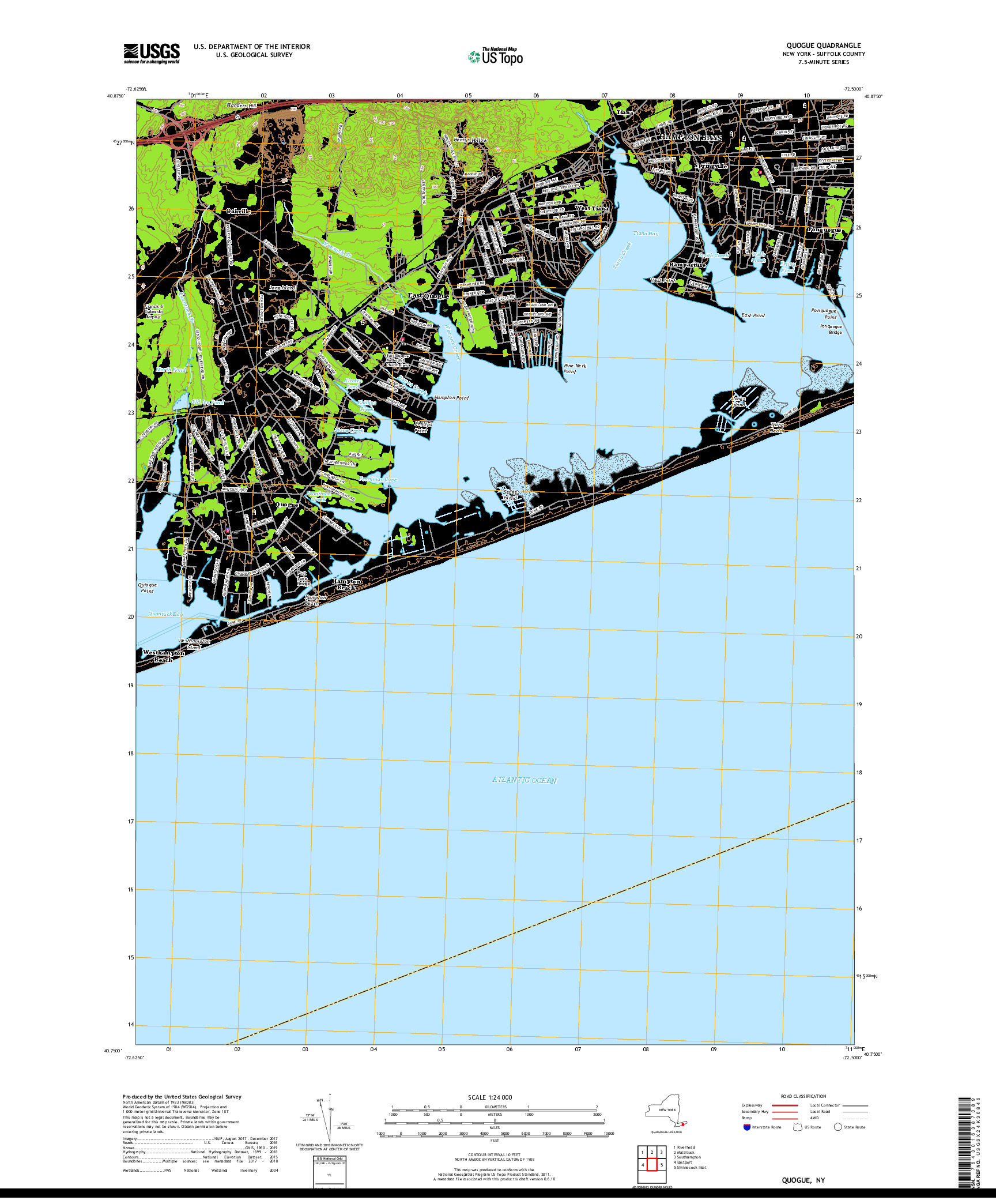 USGS US TOPO 7.5-MINUTE MAP FOR QUOGUE, NY 2019