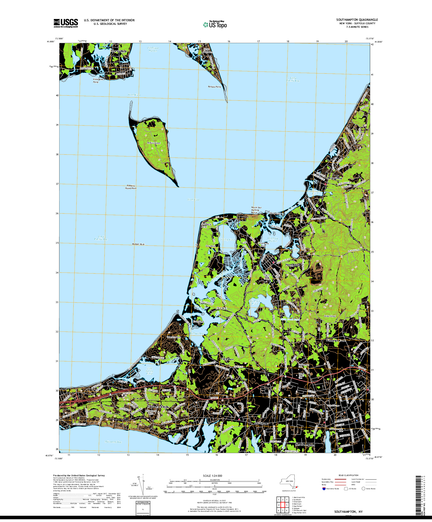 USGS US TOPO 7.5-MINUTE MAP FOR SOUTHAMPTON, NY 2019