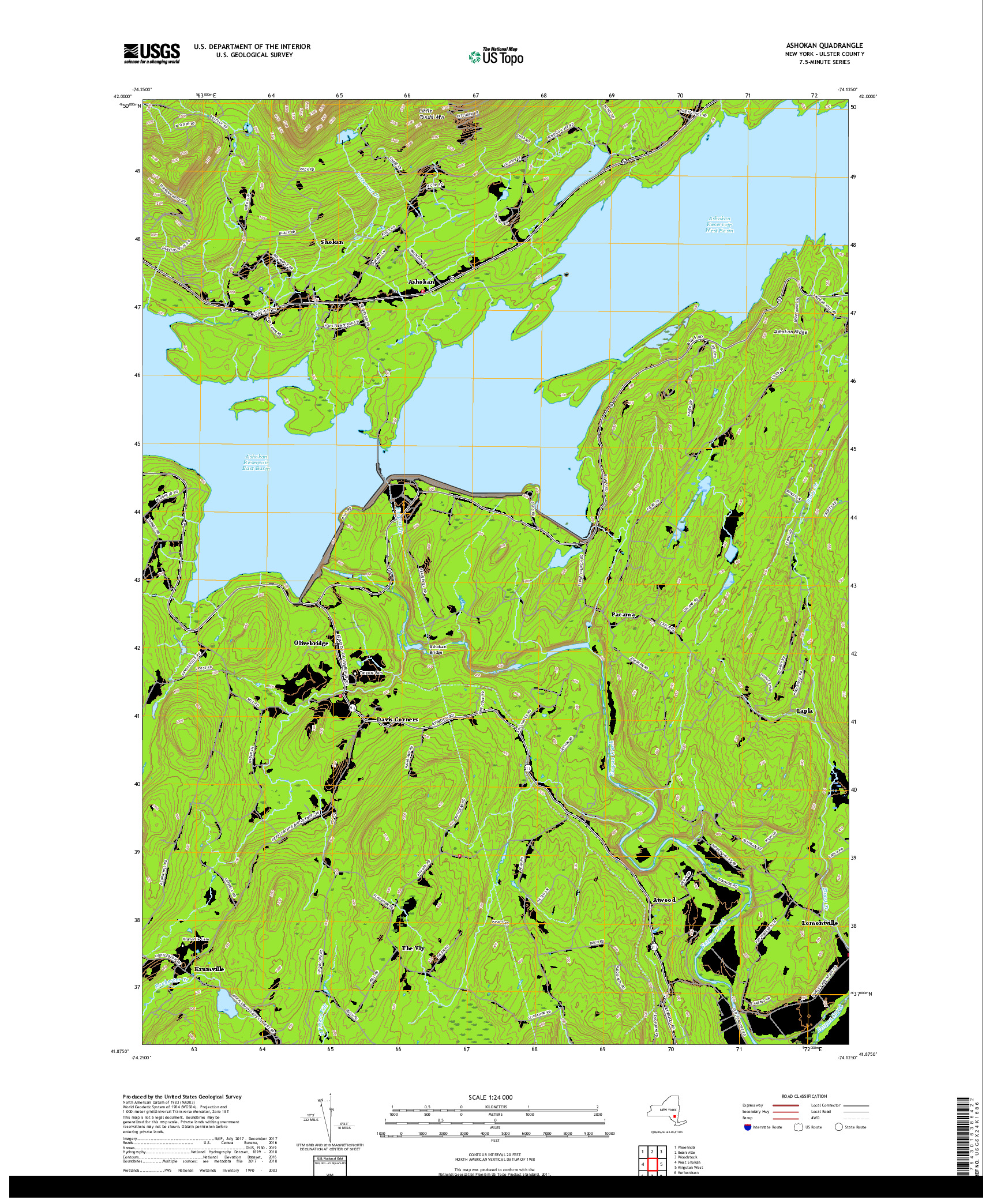 USGS US TOPO 7.5-MINUTE MAP FOR ASHOKAN, NY 2019