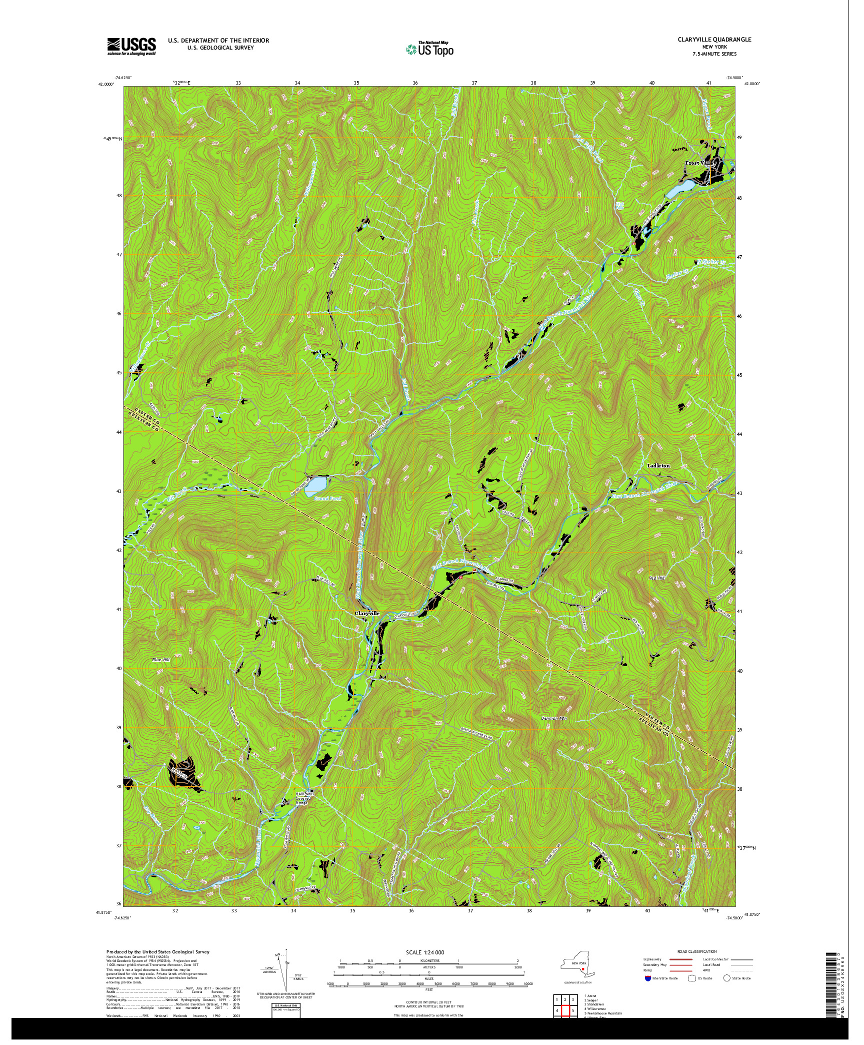 USGS US TOPO 7.5-MINUTE MAP FOR CLARYVILLE, NY 2019