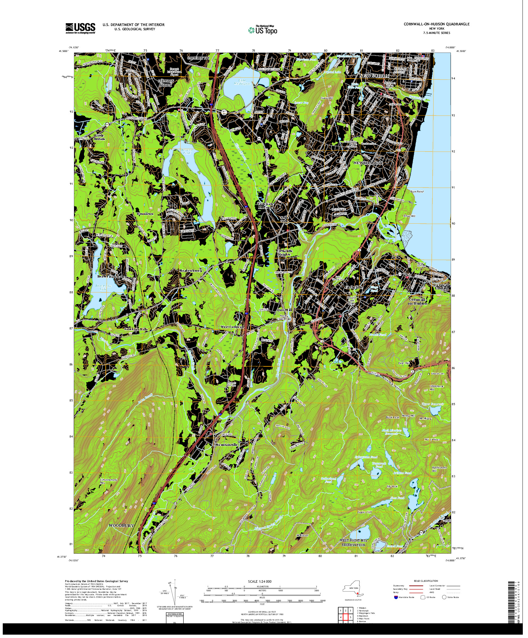 USGS US TOPO 7.5-MINUTE MAP FOR CORNWALL-ON-HUDSON, NY 2019
