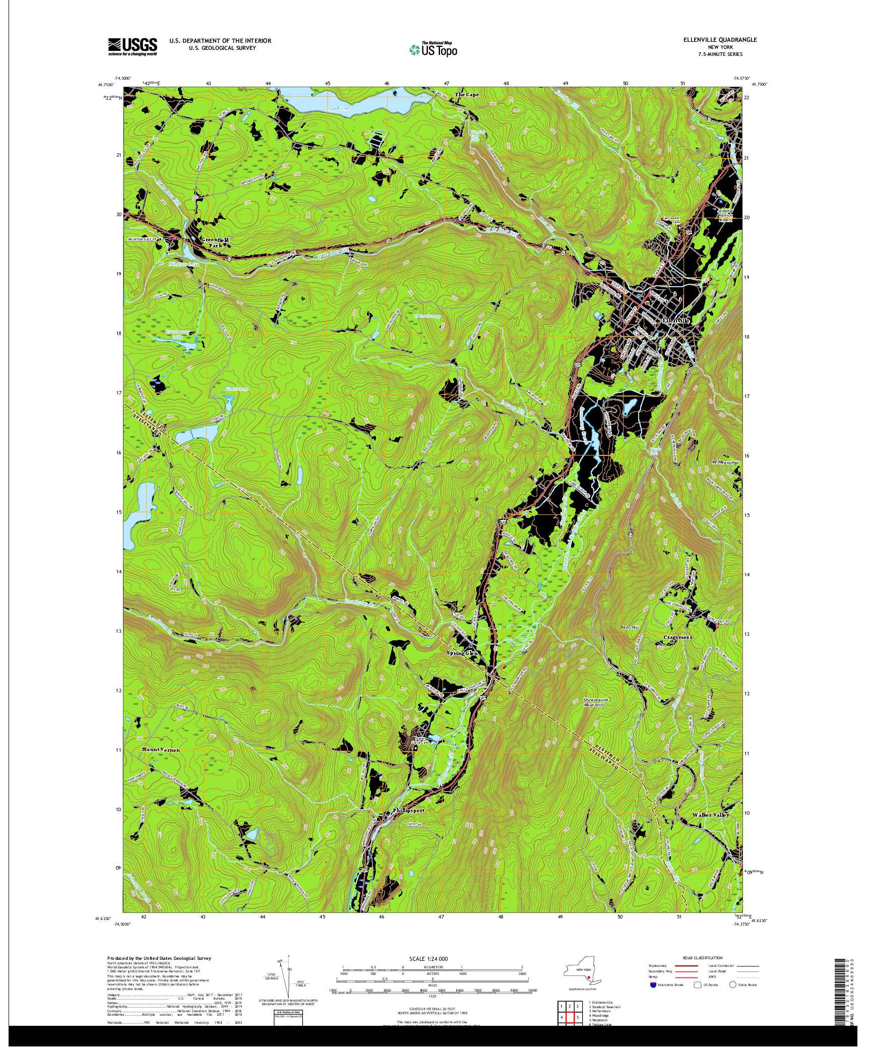 USGS US TOPO 7.5-MINUTE MAP FOR ELLENVILLE, NY 2019