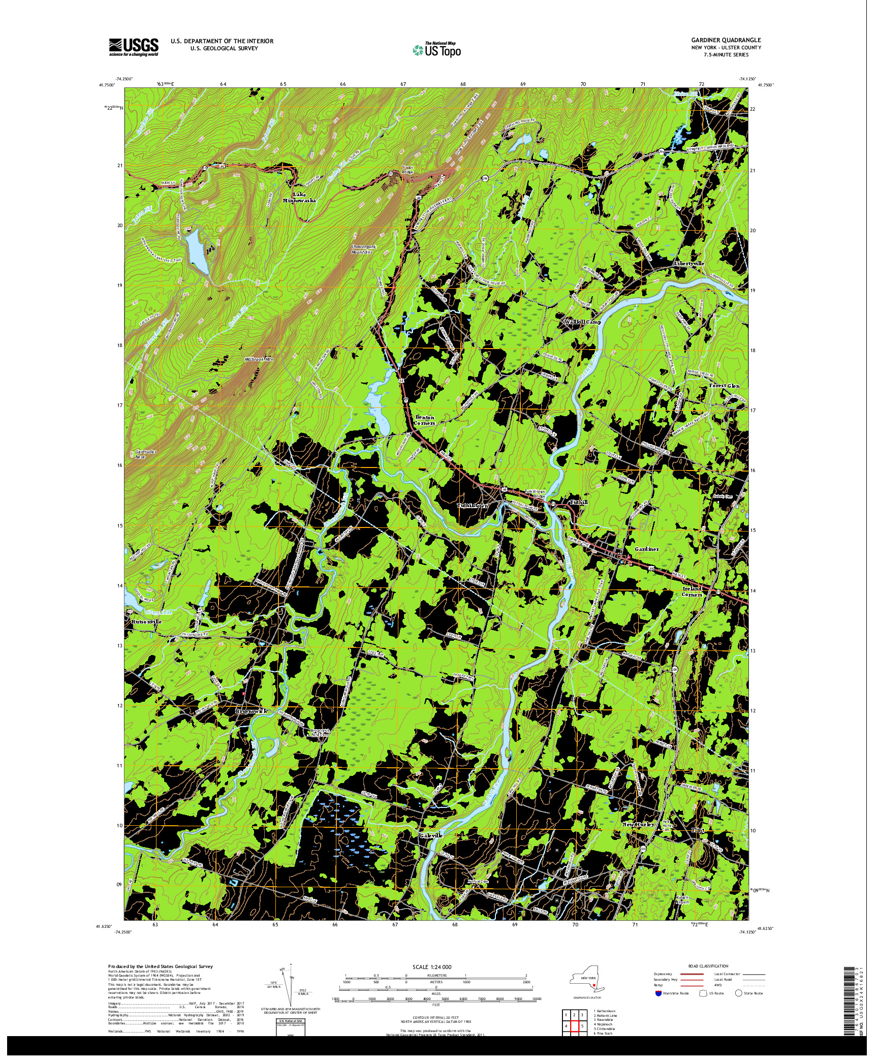 USGS US TOPO 7.5-MINUTE MAP FOR GARDINER, NY 2019