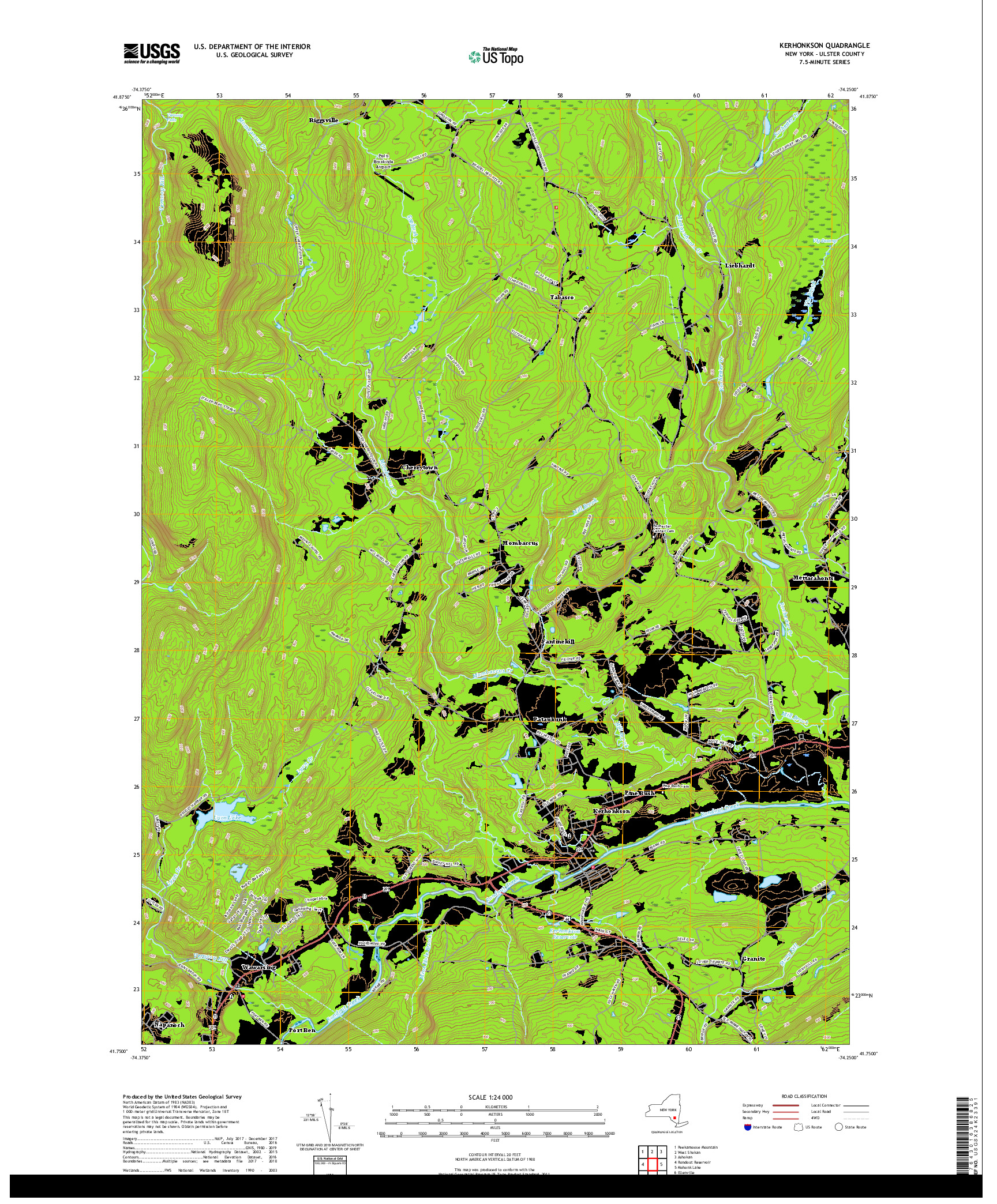 USGS US TOPO 7.5-MINUTE MAP FOR KERHONKSON, NY 2019