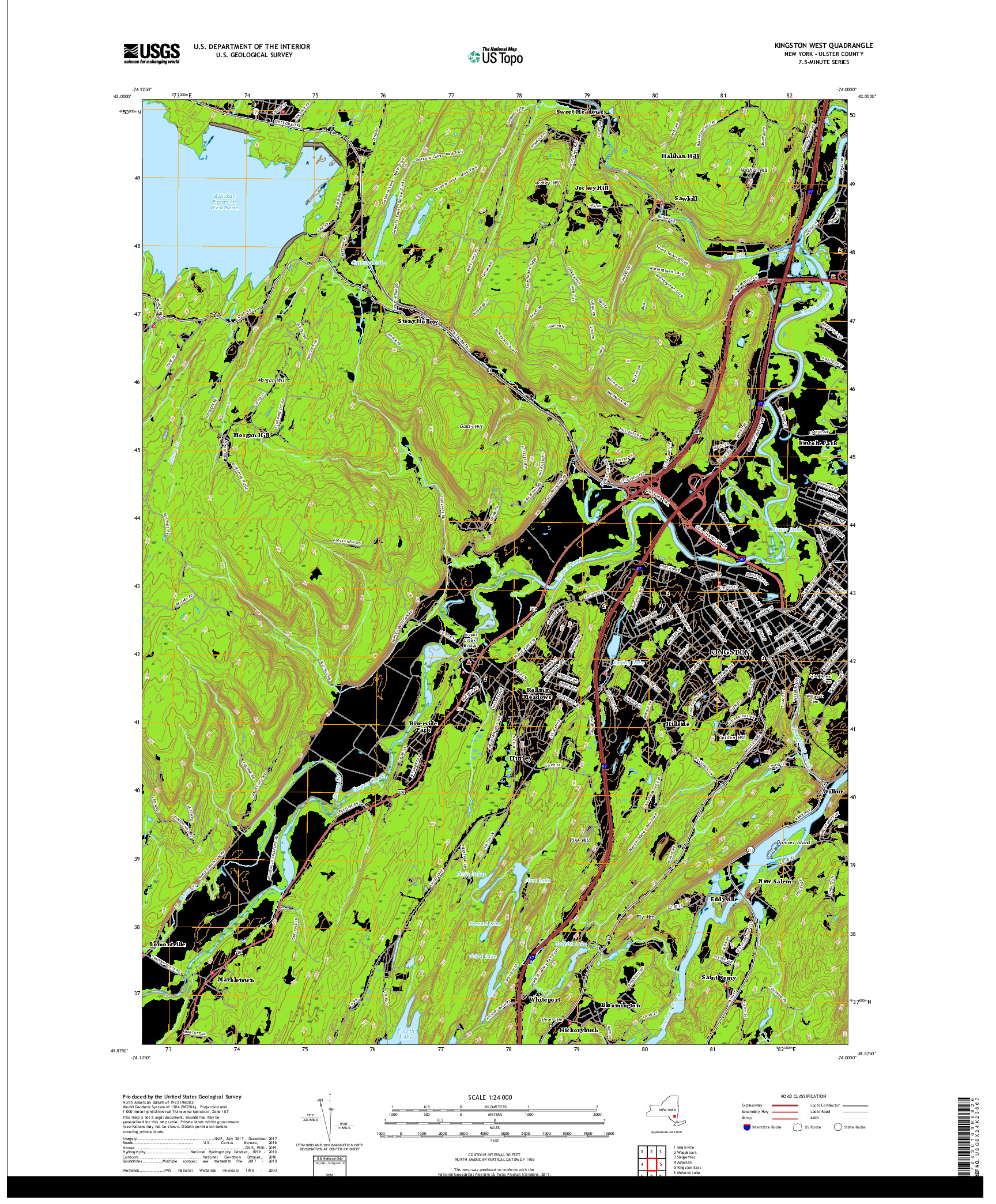 USGS US TOPO 7.5-MINUTE MAP FOR KINGSTON WEST, NY 2019
