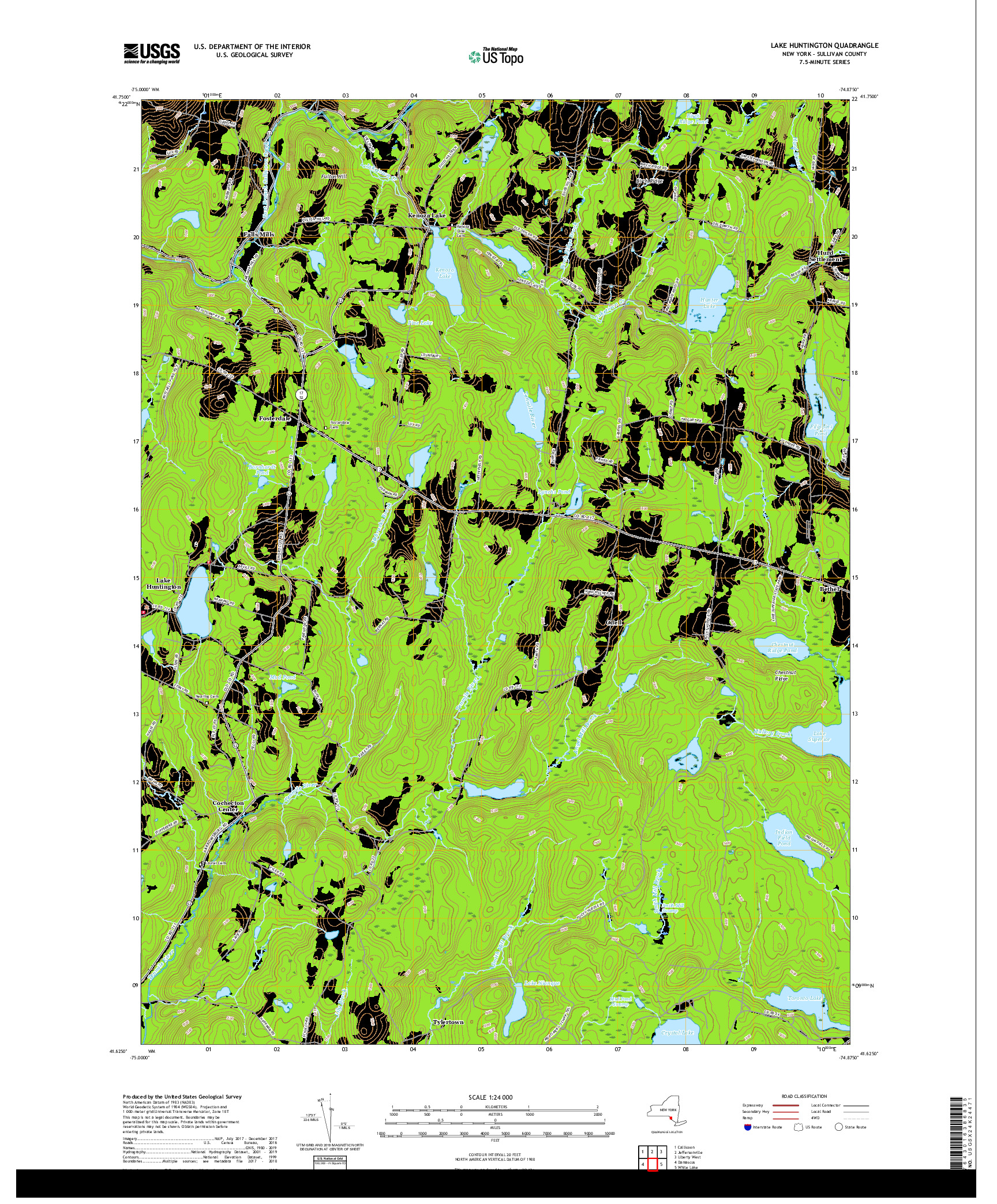 USGS US TOPO 7.5-MINUTE MAP FOR LAKE HUNTINGTON, NY 2019