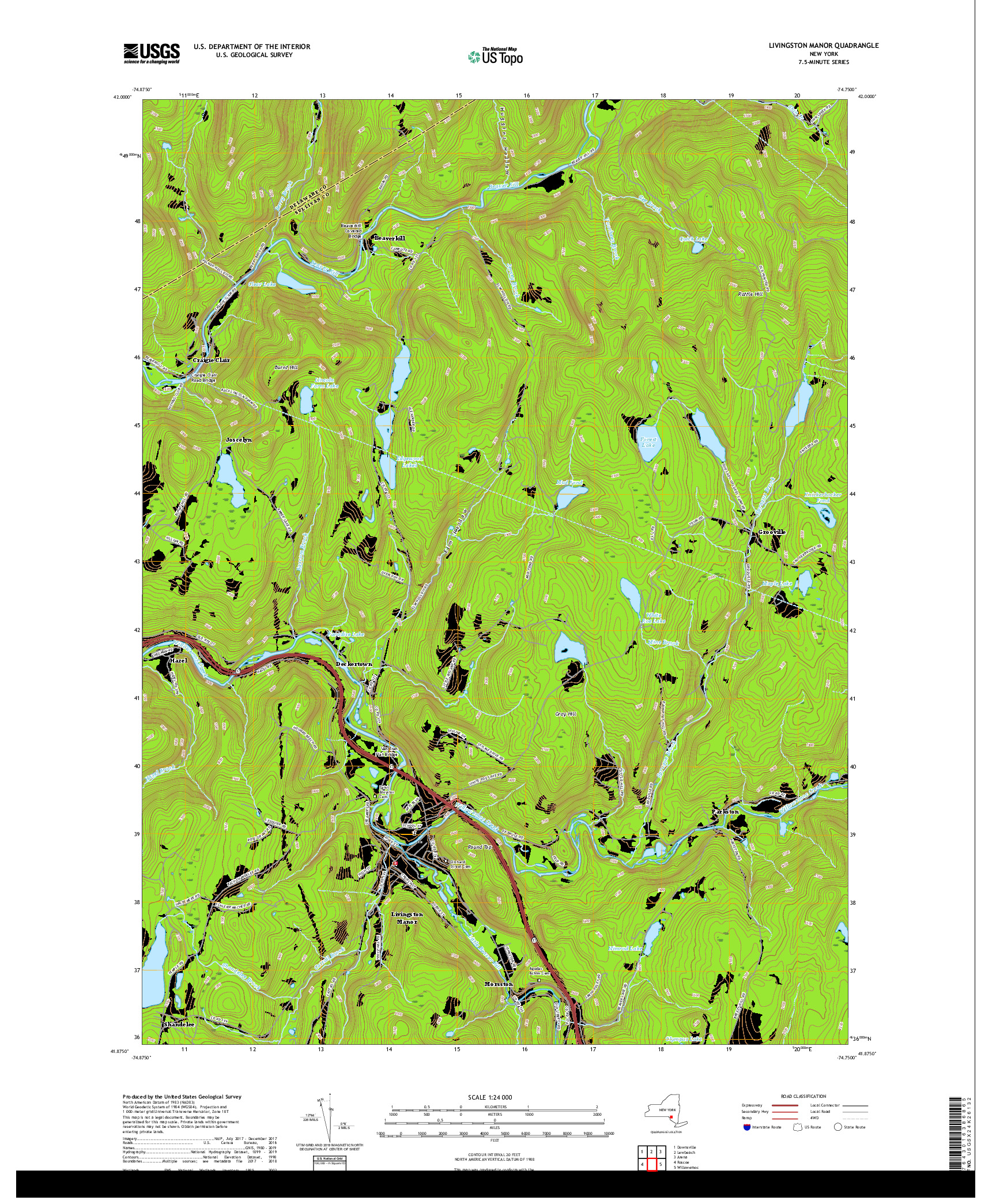 USGS US TOPO 7.5-MINUTE MAP FOR LIVINGSTON MANOR, NY 2019