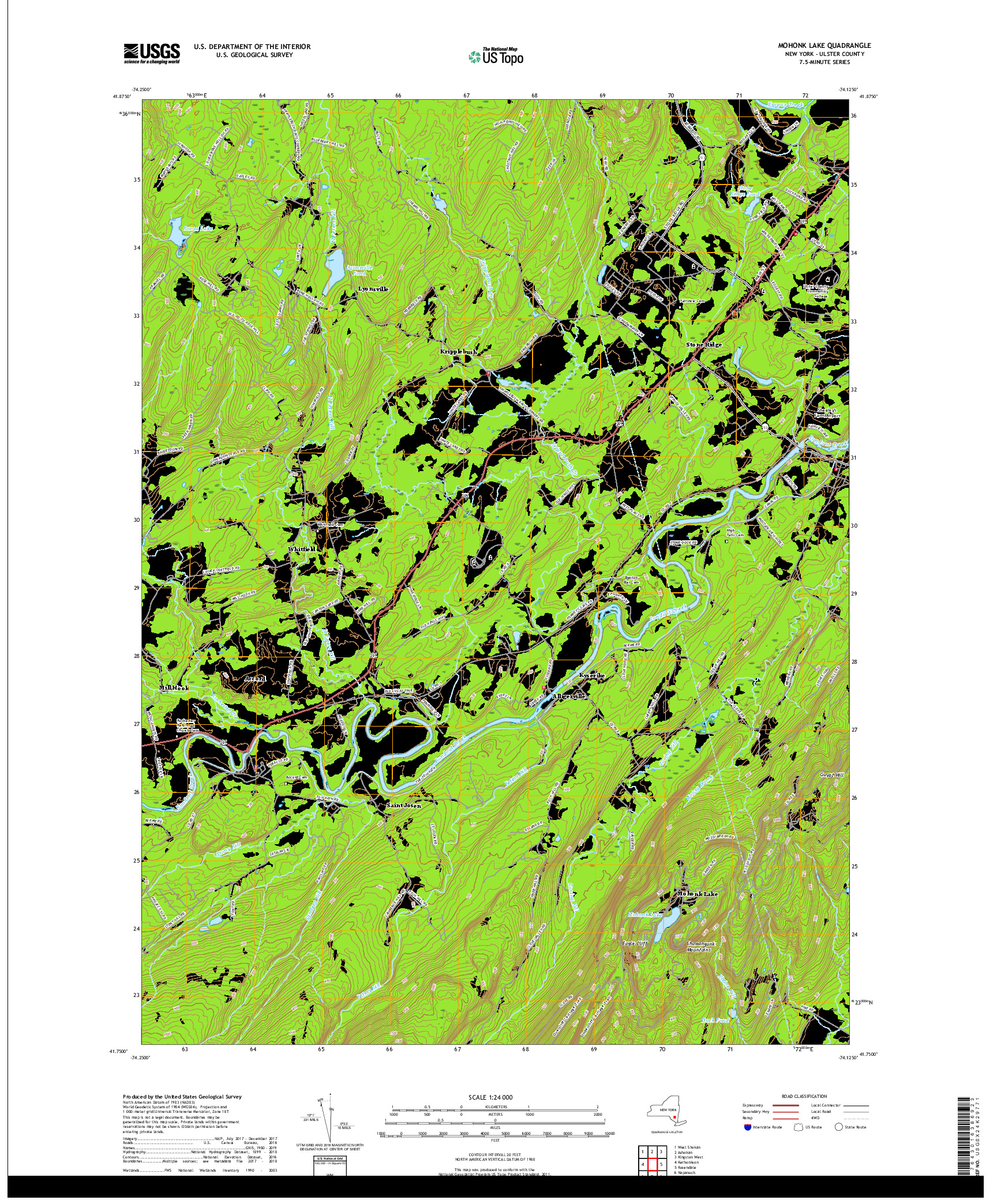 USGS US TOPO 7.5-MINUTE MAP FOR MOHONK LAKE, NY 2019