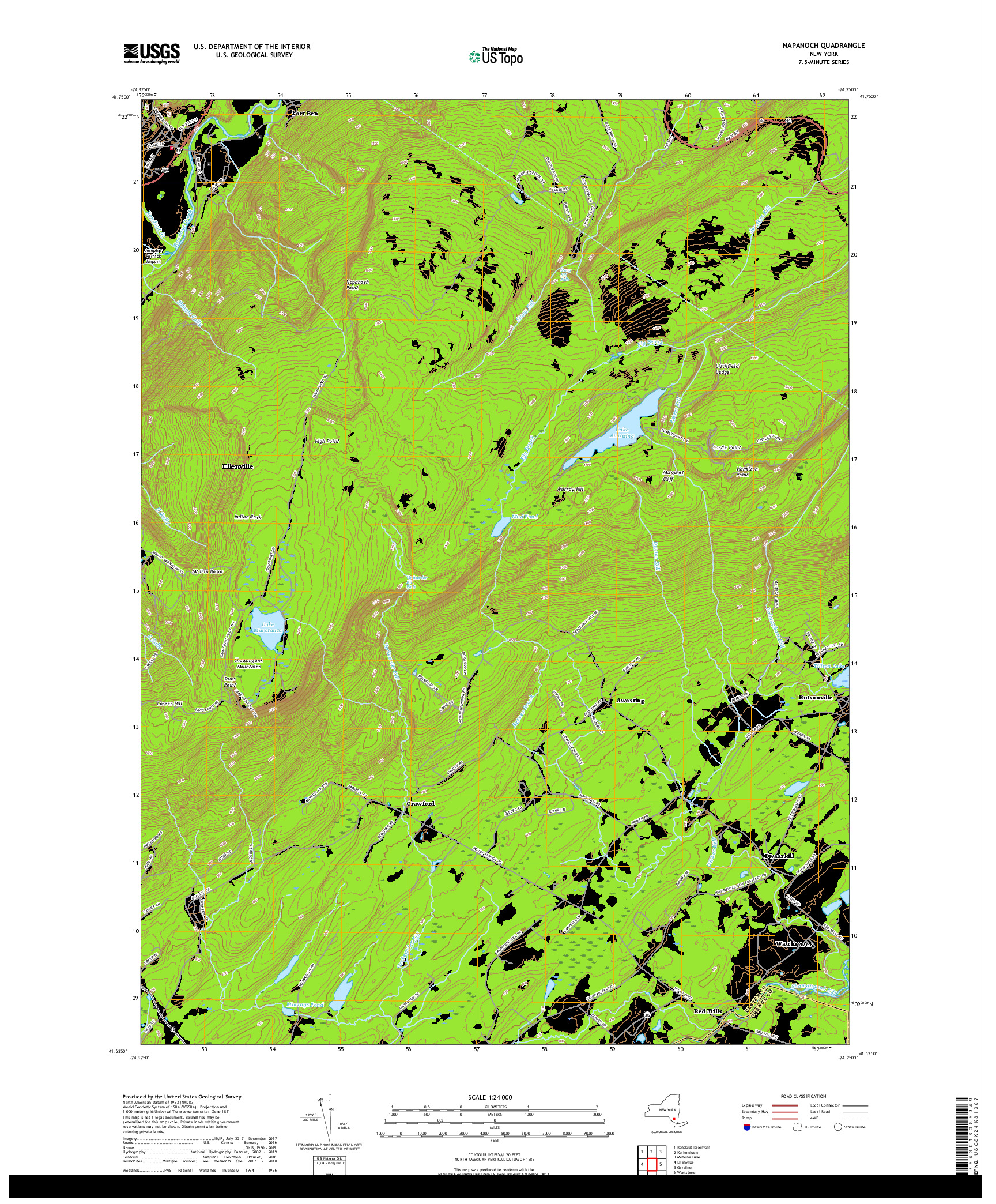 USGS US TOPO 7.5-MINUTE MAP FOR NAPANOCH, NY 2019