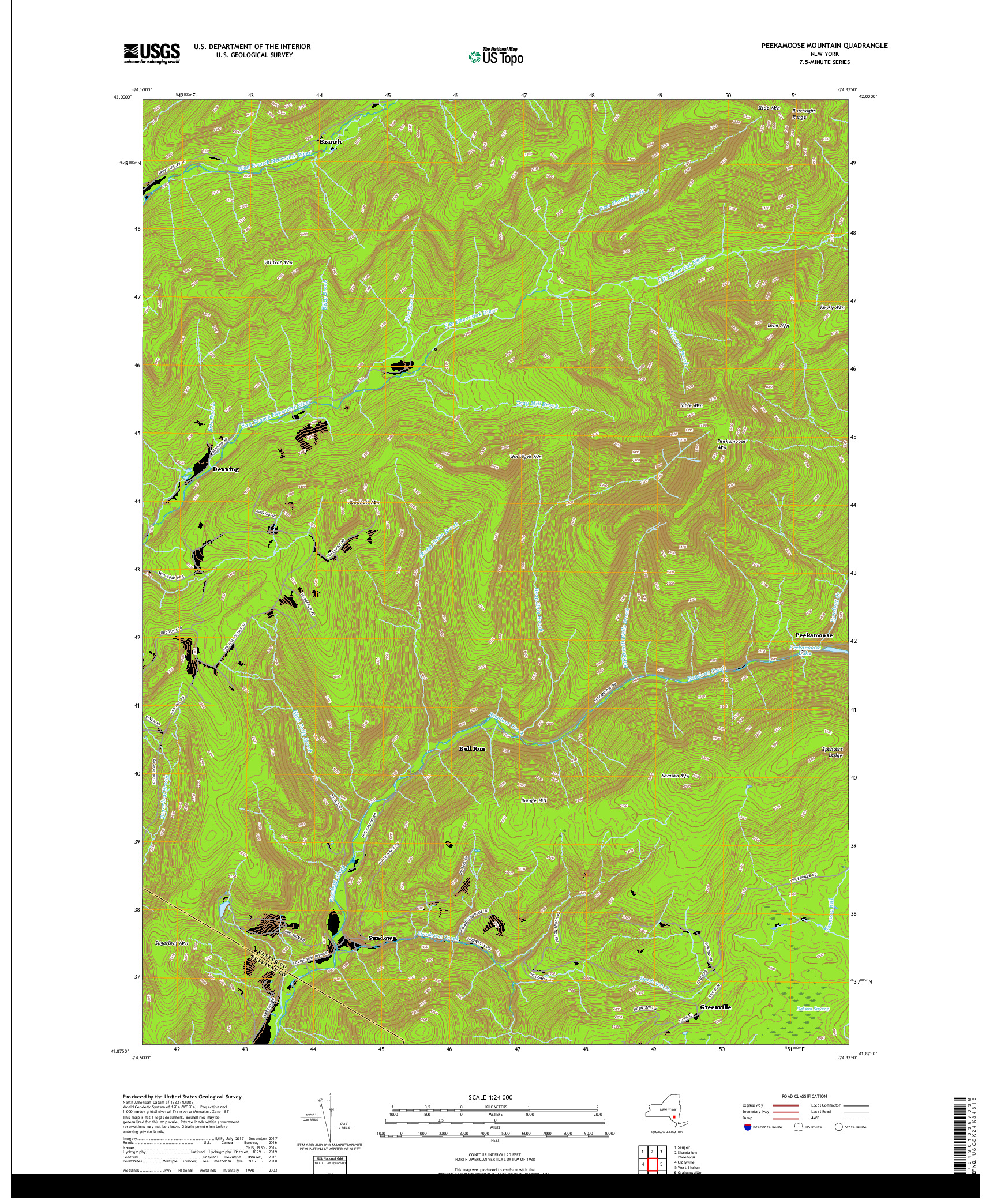 USGS US TOPO 7.5-MINUTE MAP FOR PEEKAMOOSE MOUNTAIN, NY 2019