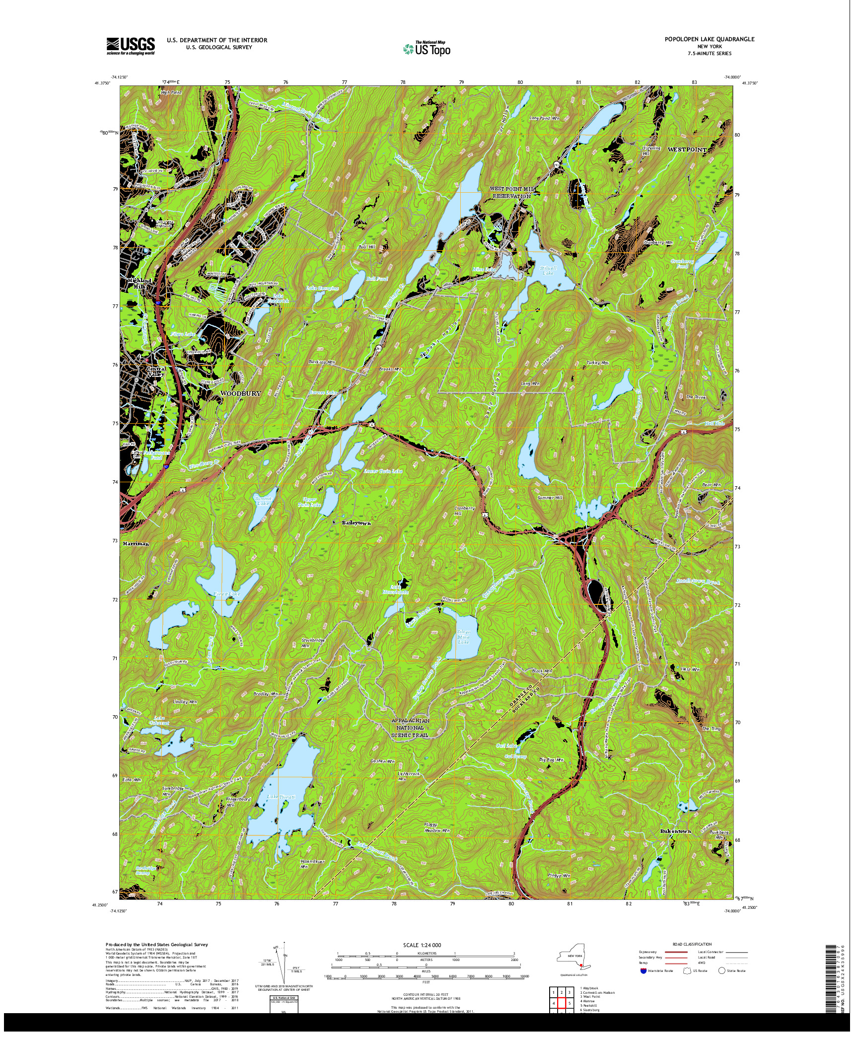 USGS US TOPO 7.5-MINUTE MAP FOR POPOLOPEN LAKE, NY 2019