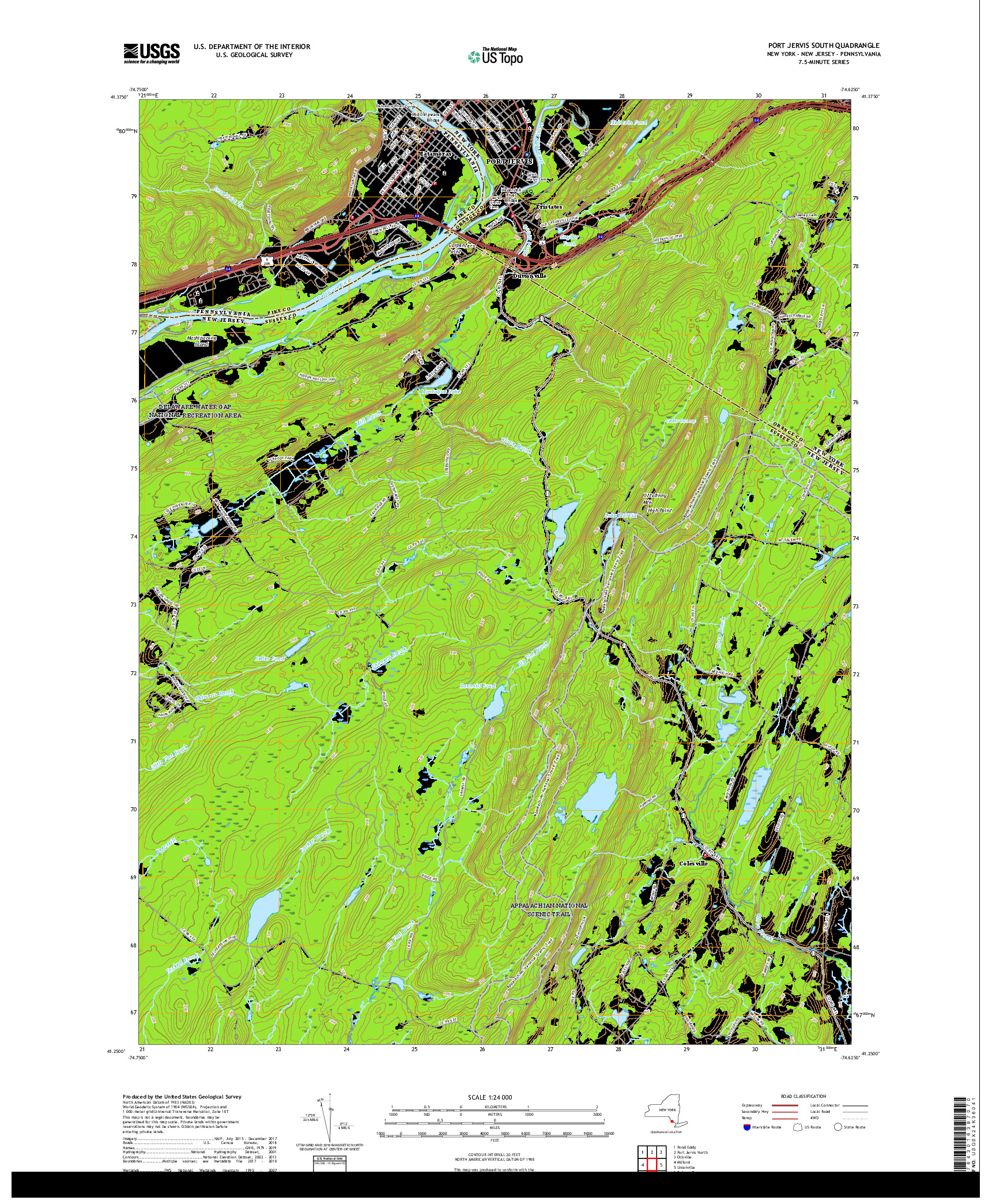 USGS US TOPO 7.5-MINUTE MAP FOR PORT JERVIS SOUTH, NY,NJ,PA 2019