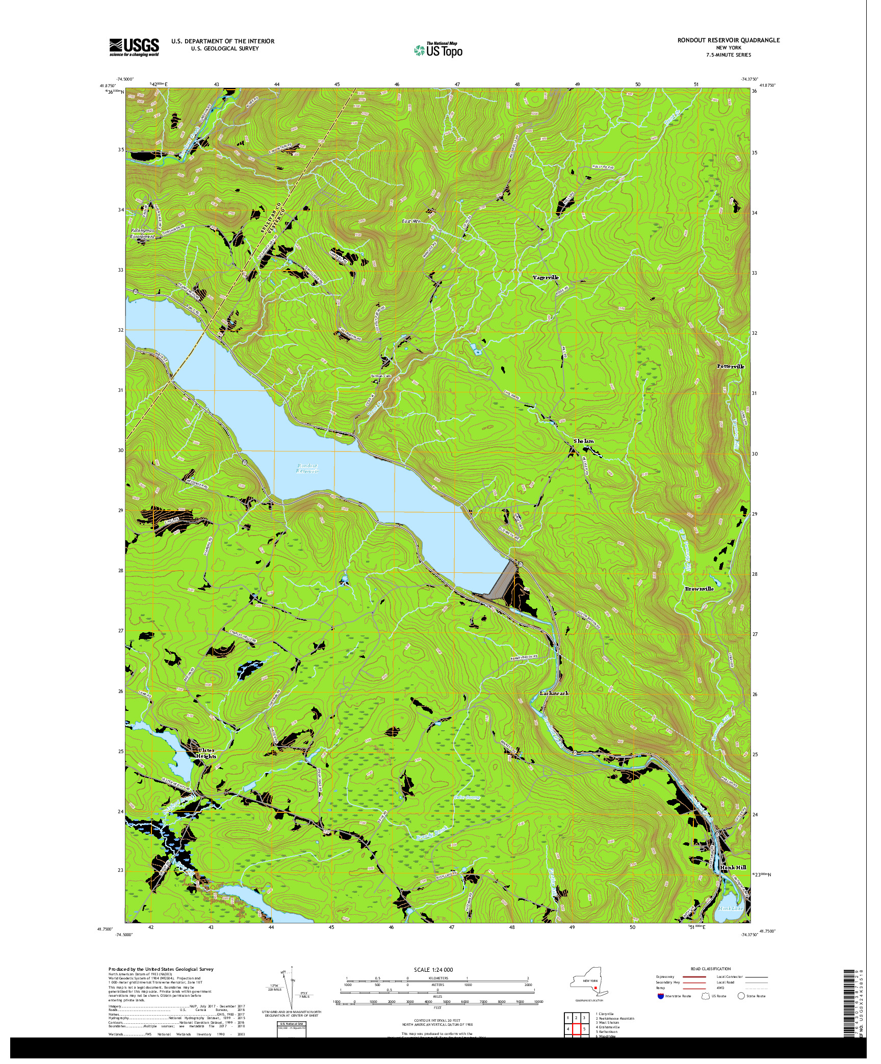 USGS US TOPO 7.5-MINUTE MAP FOR RONDOUT RESERVOIR, NY 2019