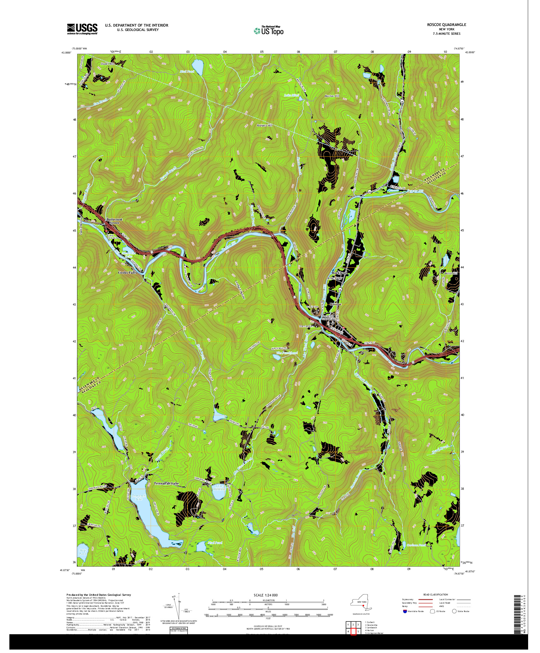 USGS US TOPO 7.5-MINUTE MAP FOR ROSCOE, NY 2019