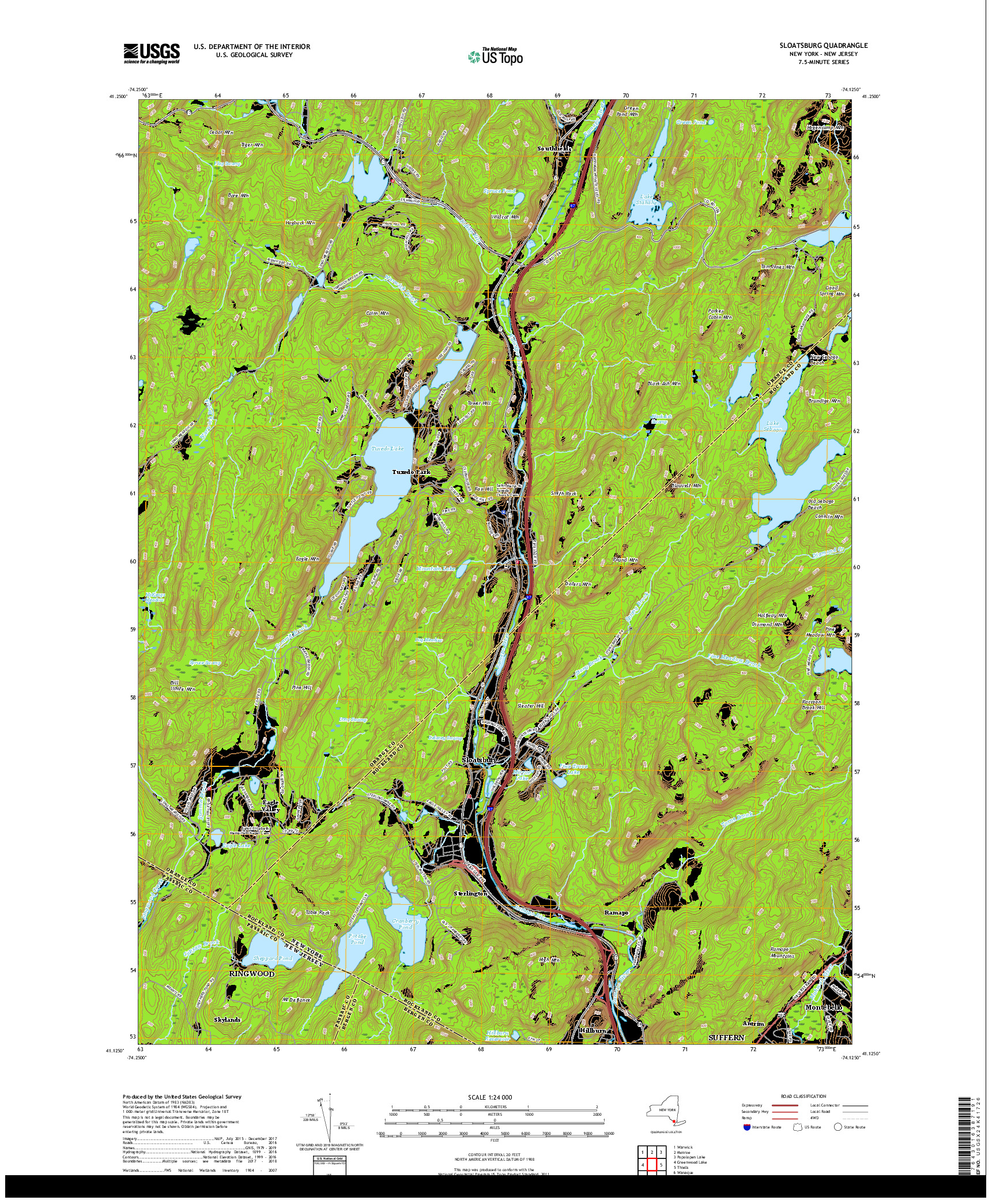 USGS US TOPO 7.5-MINUTE MAP FOR SLOATSBURG, NY,NJ 2019