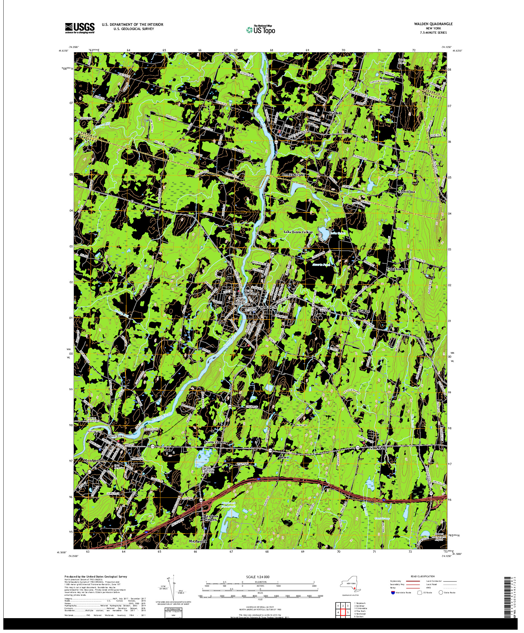 USGS US TOPO 7.5-MINUTE MAP FOR WALDEN, NY 2019