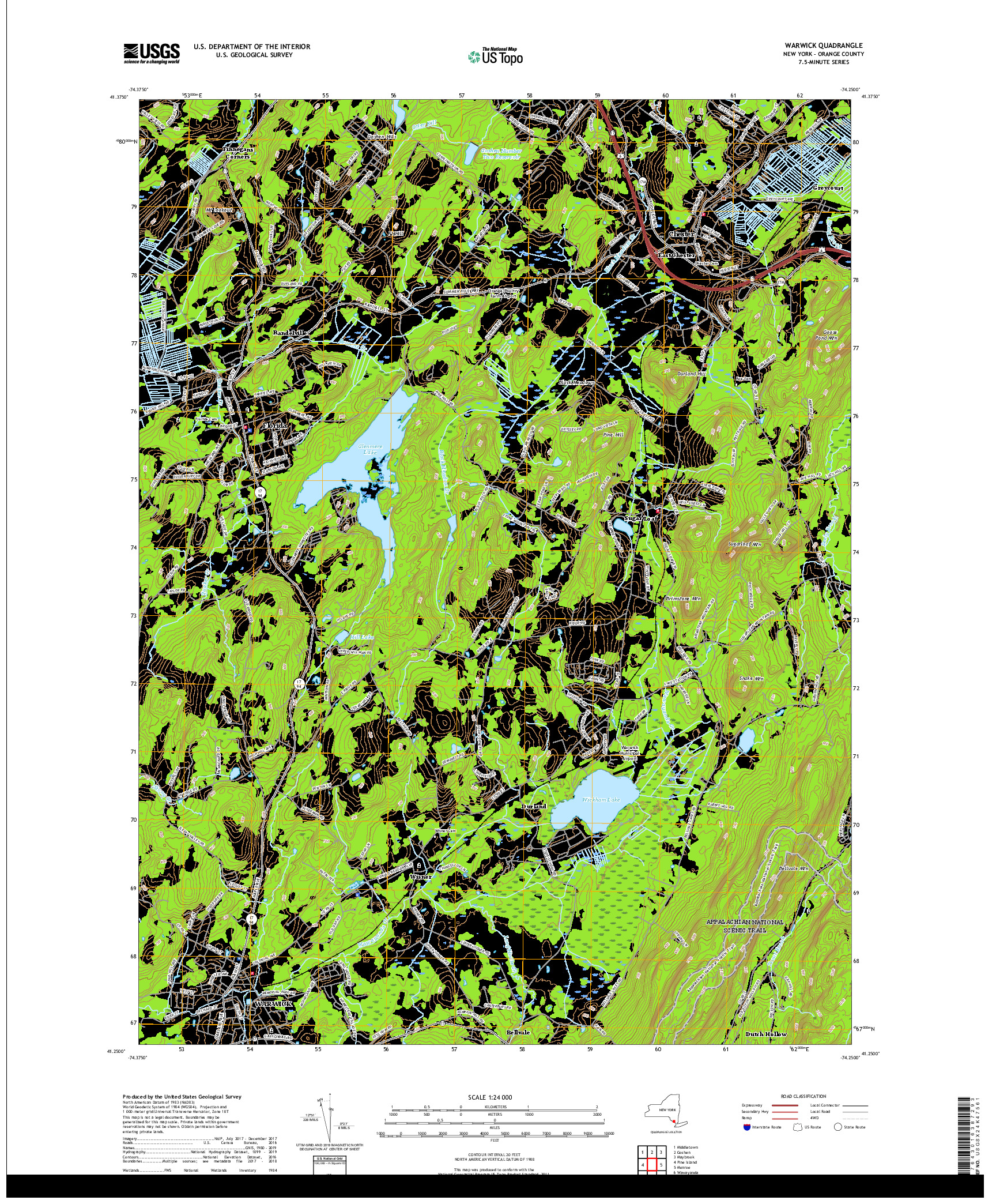 USGS US TOPO 7.5-MINUTE MAP FOR WARWICK, NY 2019